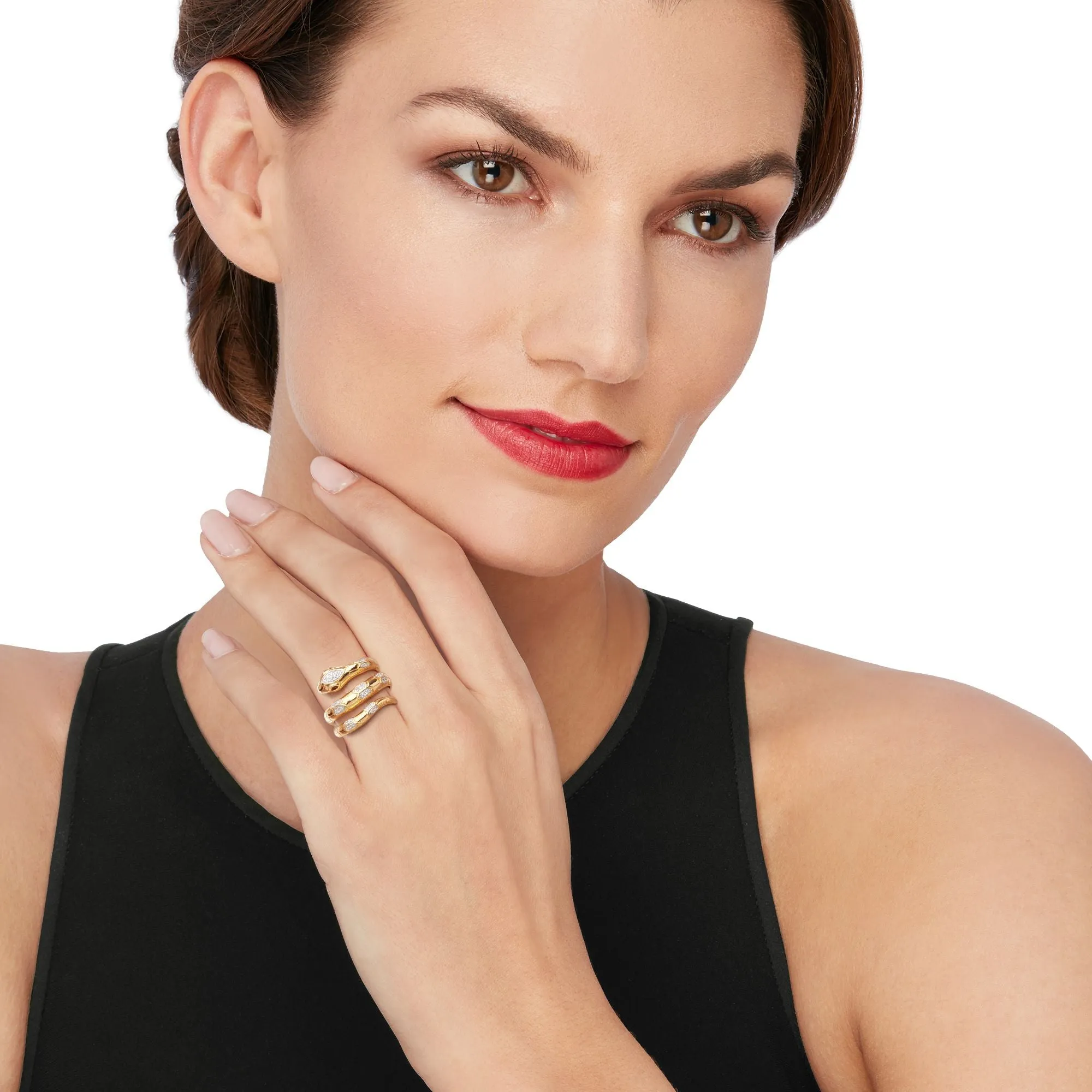 Ross-Simons Diamond Snake Wrap Ring With Garnet Accents in 18kt Gold Over Sterling