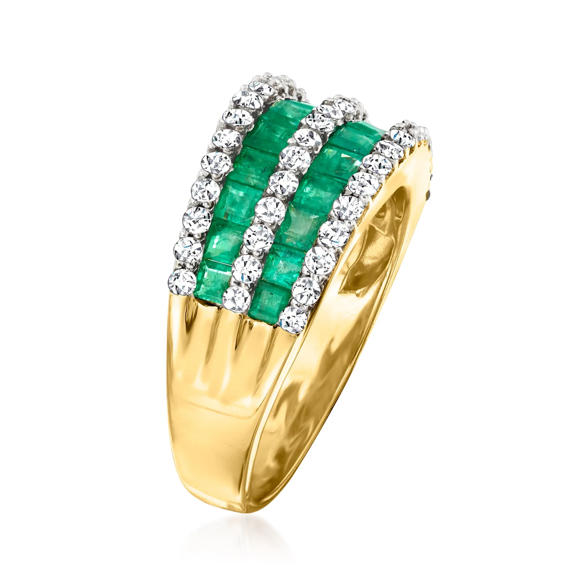 Ross-Simons Emerald and . Diamond Multi-Row Dome Ring in 14kt Yellow Gold
