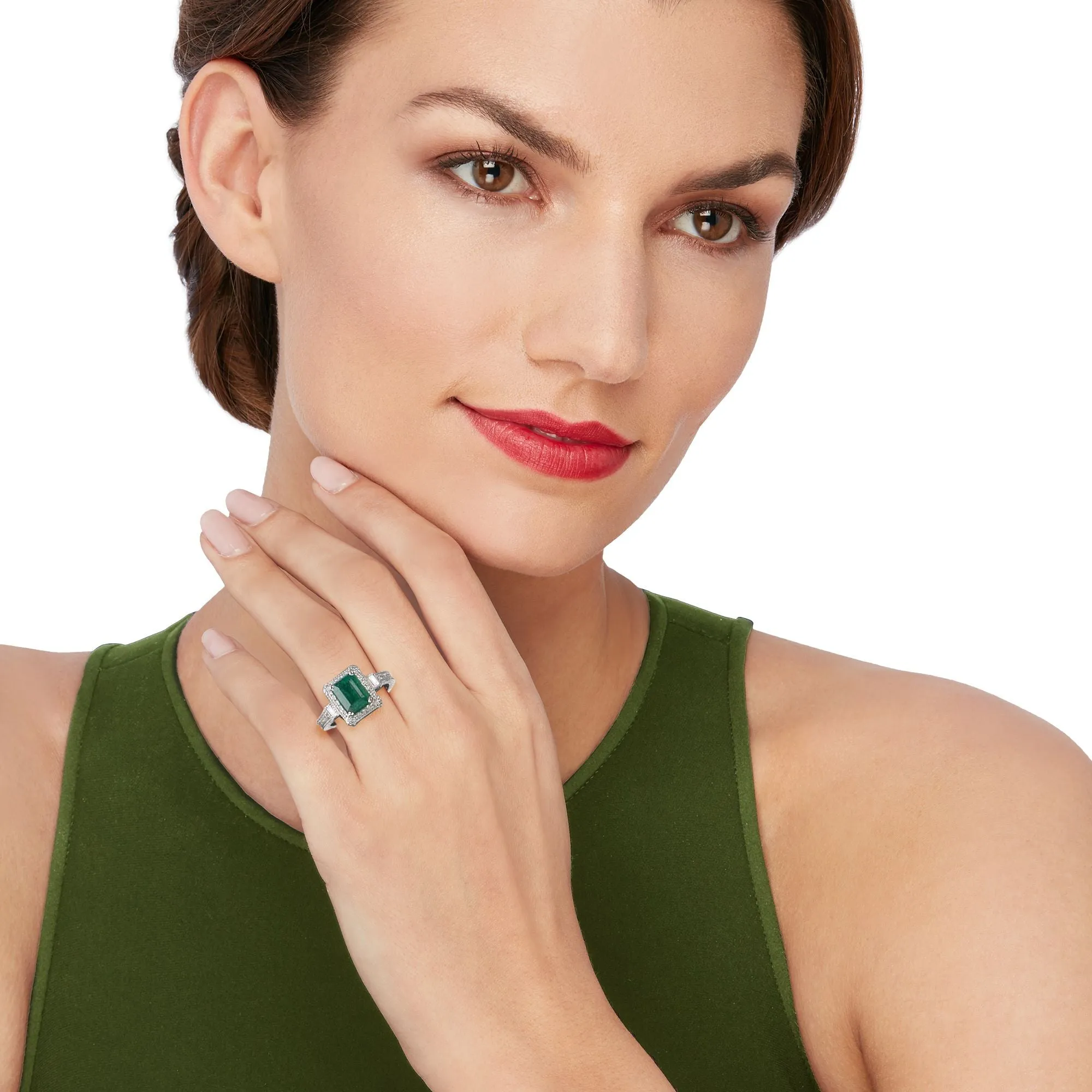 Ross-Simons Emerald and . Diamond Ring in 14kt White Gold