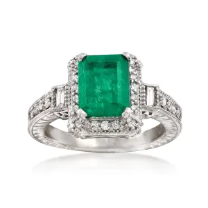 Ross-Simons Emerald and . Diamond Ring in 14kt White Gold
