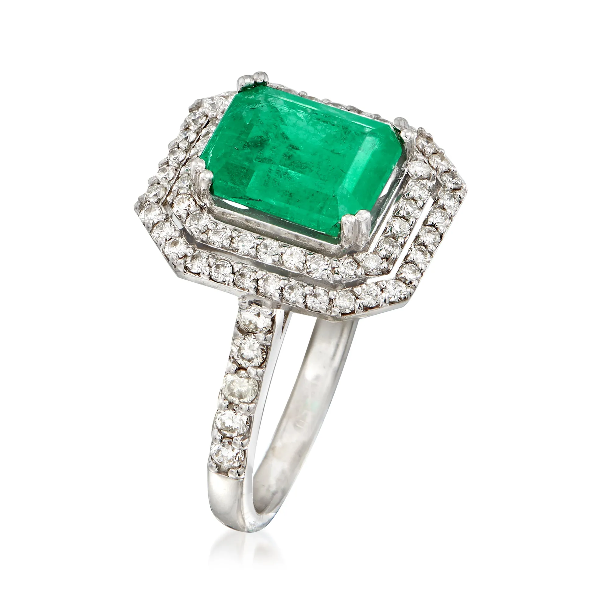 Ross-Simons Emerald and Diamond Ring in 14kt White Gold