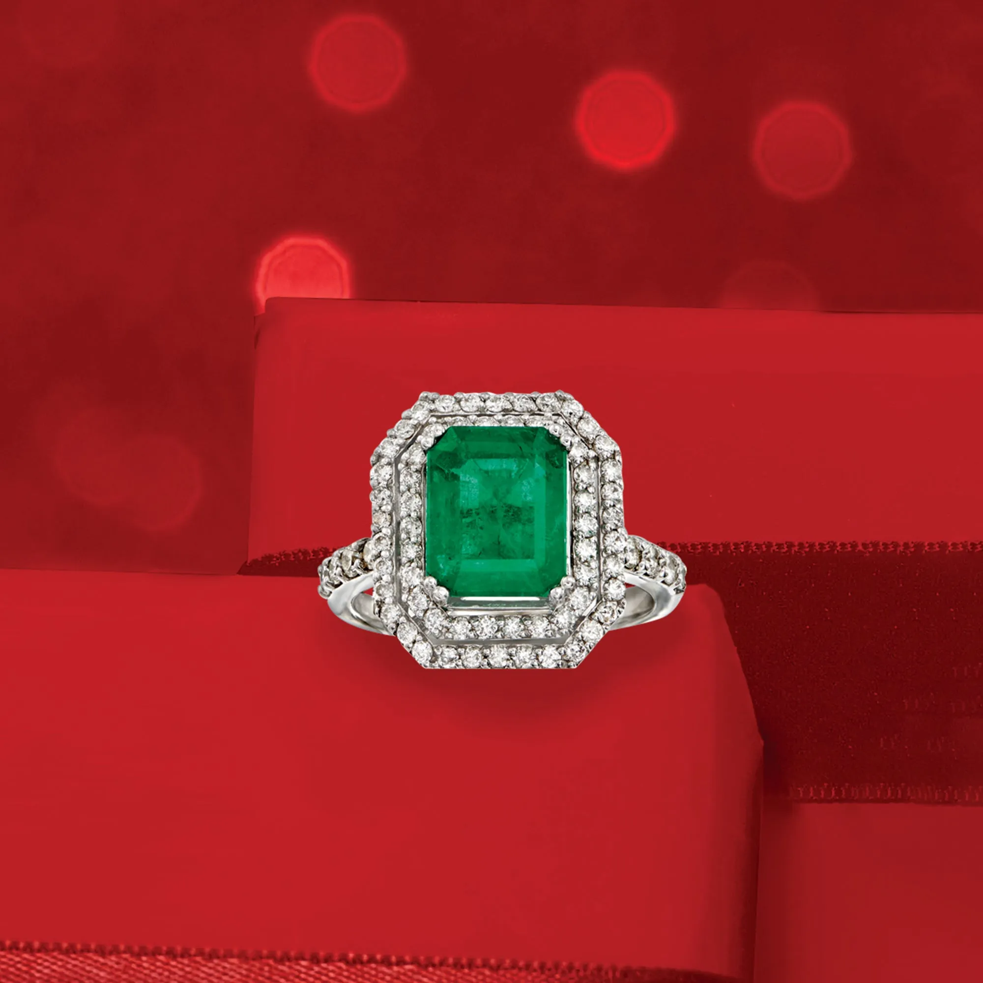 Ross-Simons Emerald and Diamond Ring in 14kt White Gold