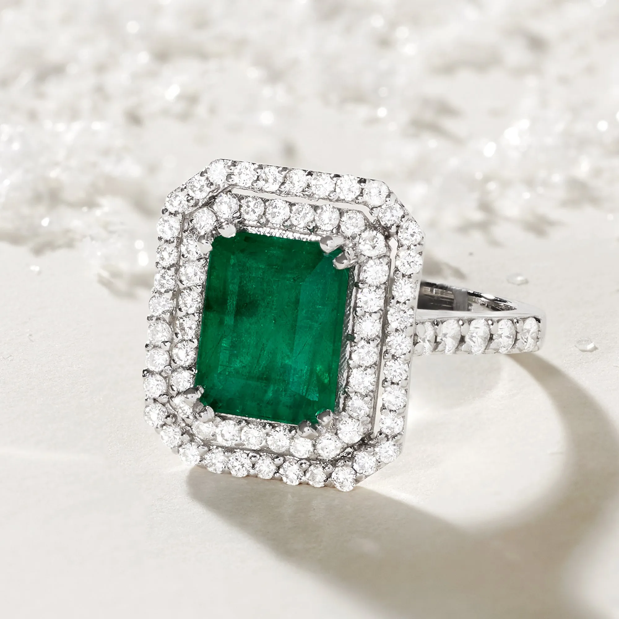 Ross-Simons Emerald and Diamond Ring in 14kt White Gold