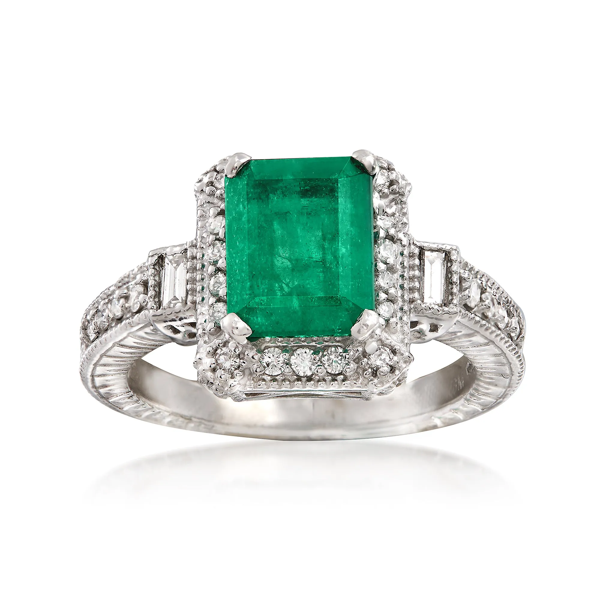 Ross-Simons Emerald and . Diamond Ring in 14kt White Gold