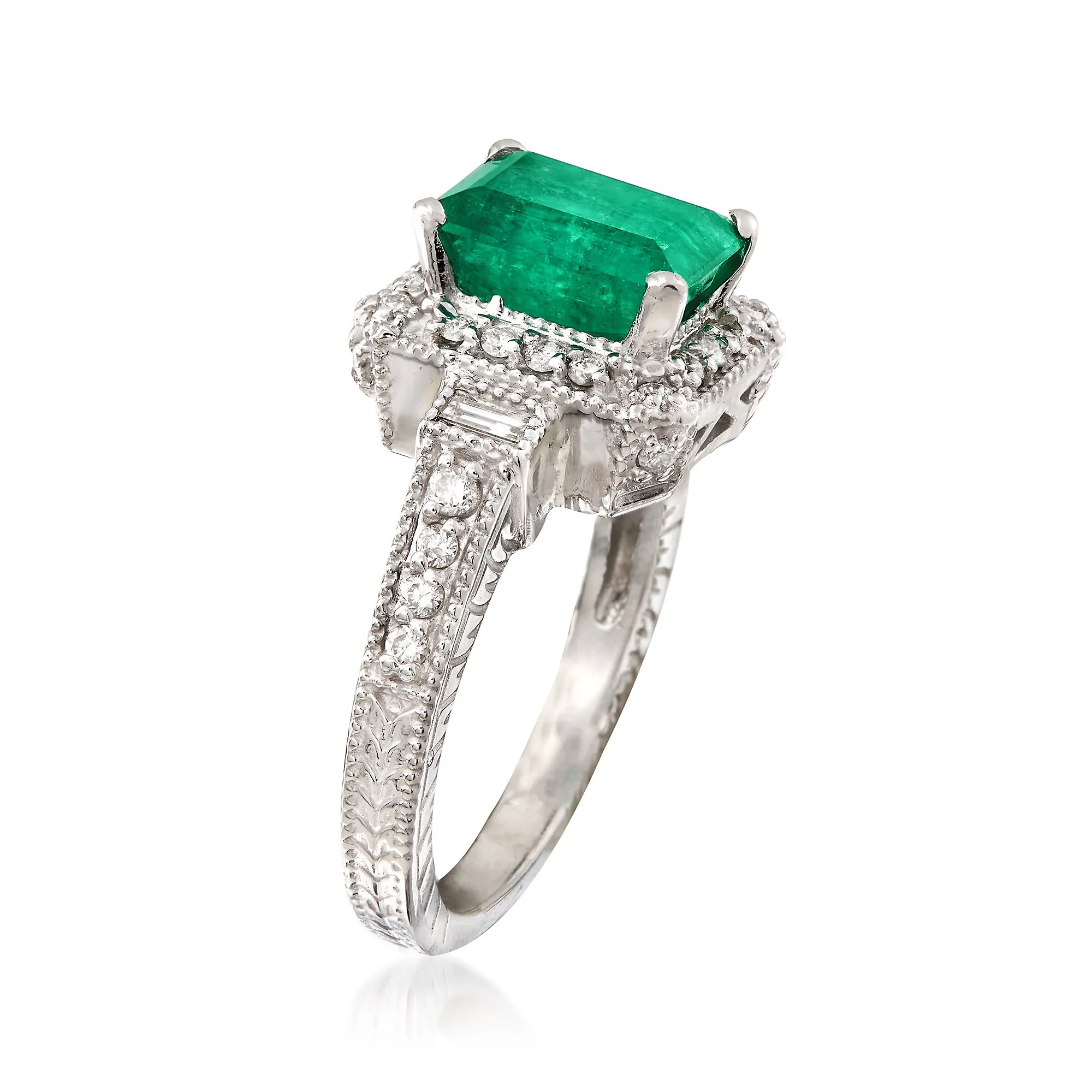 Ross-Simons Emerald and . Diamond Ring in 14kt White Gold