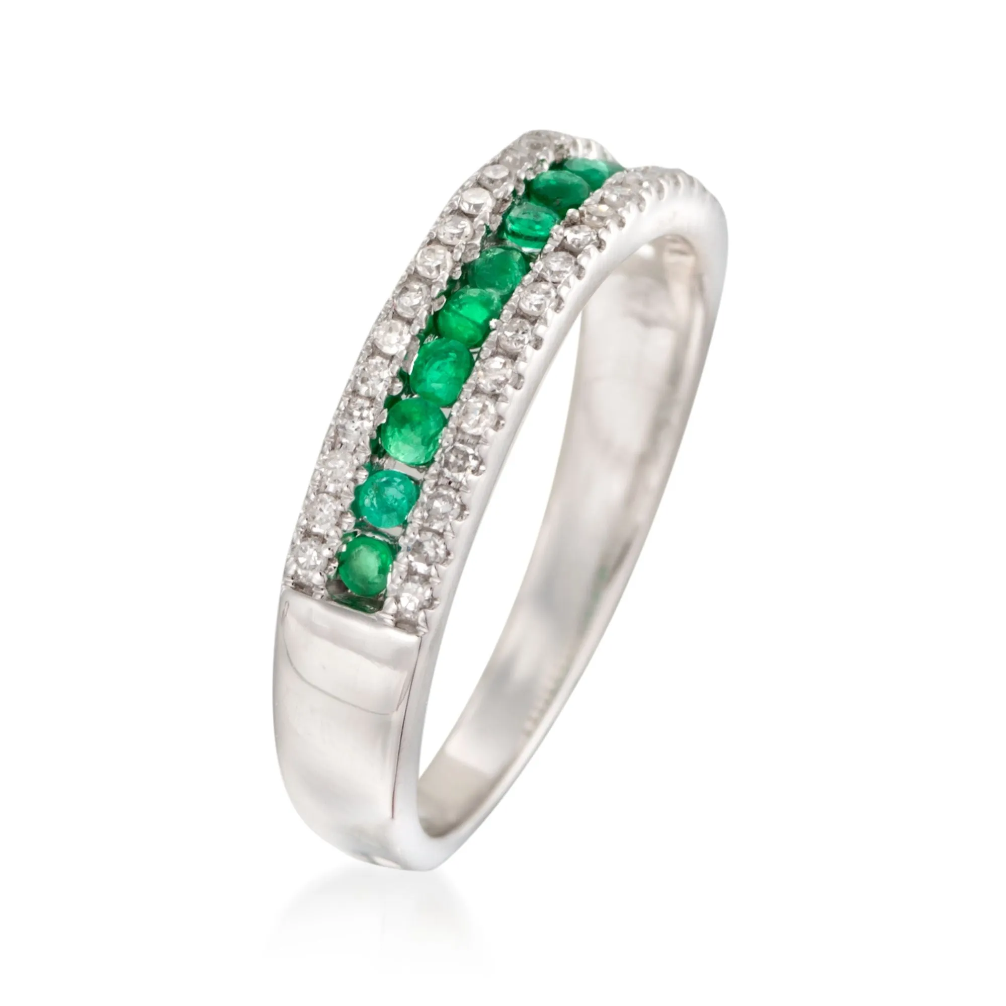 Ross-Simons Emerald and . Diamond Ring in 14kt White Gold