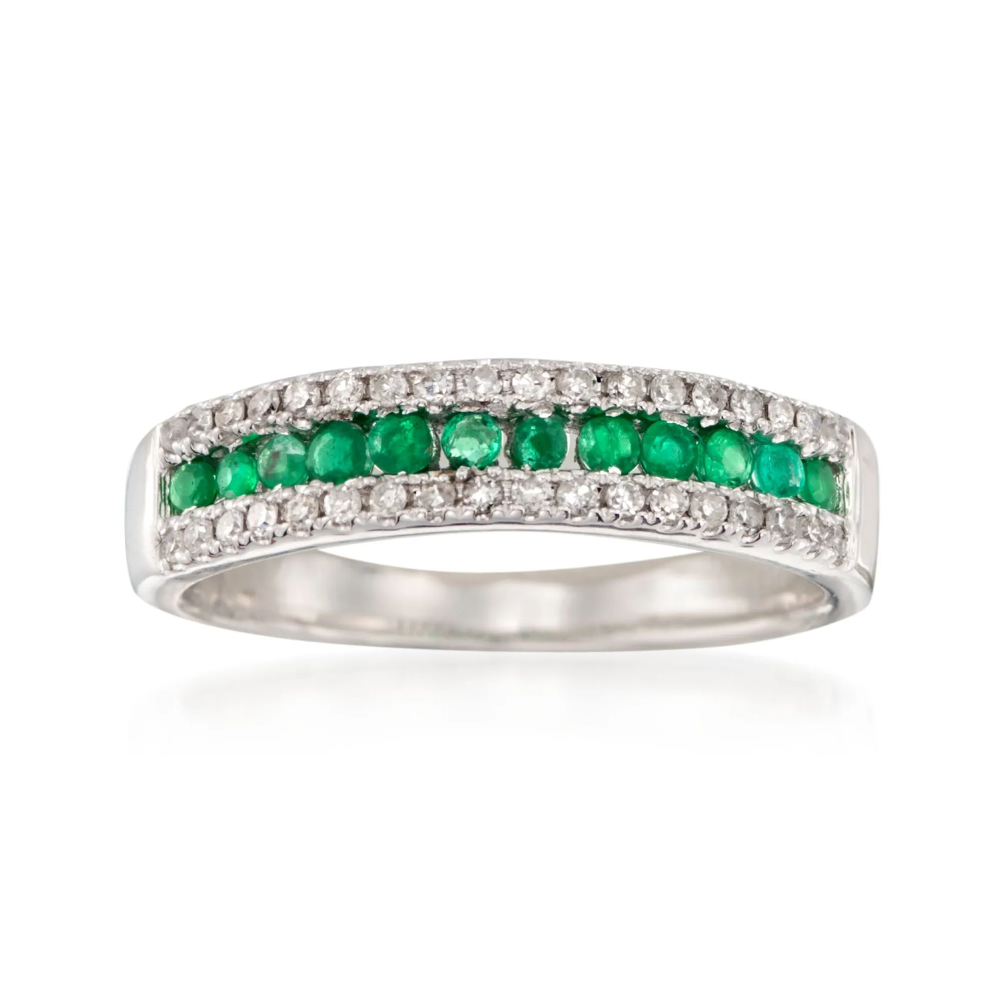 Ross-Simons Emerald and . Diamond Ring in 14kt White Gold