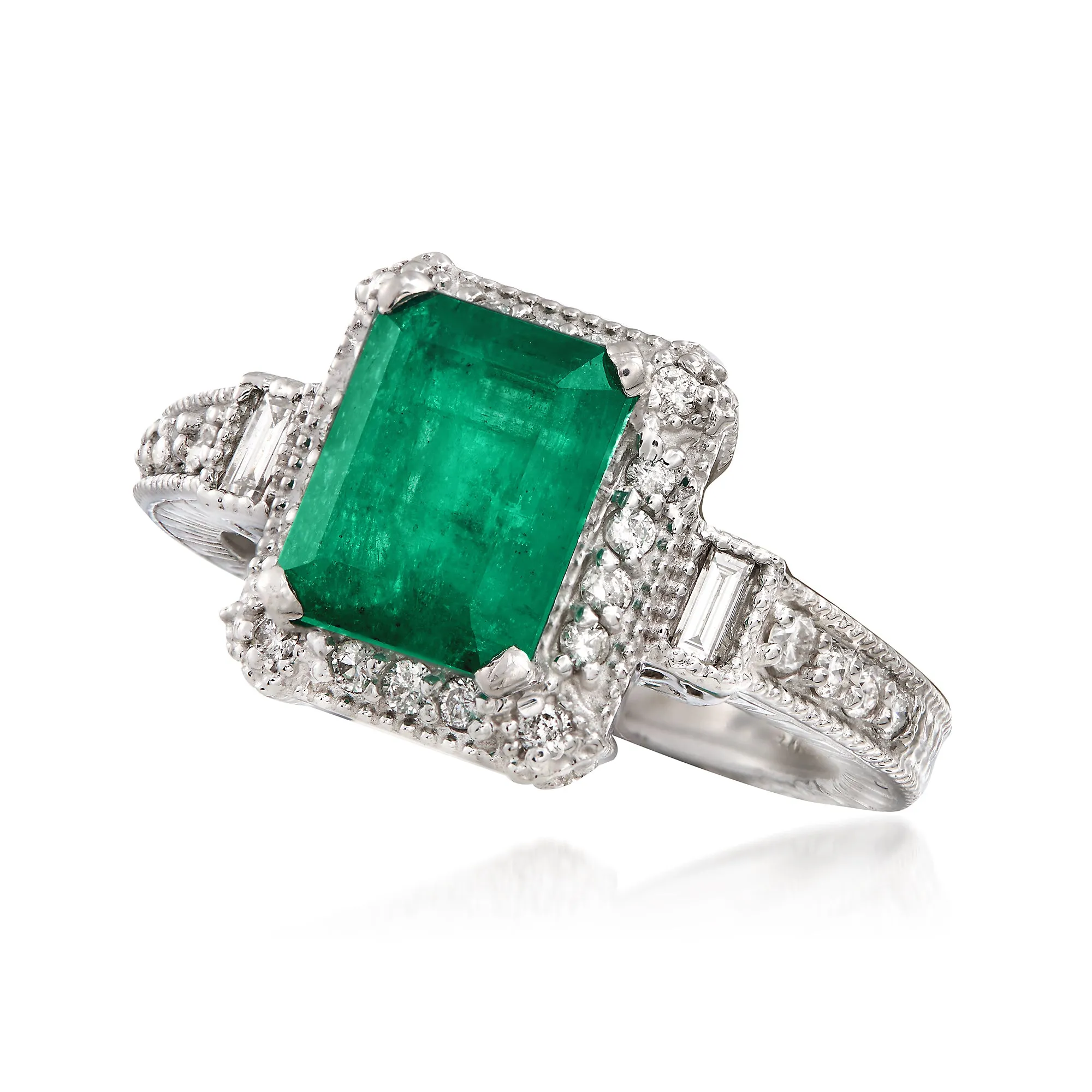 Ross-Simons Emerald and . Diamond Ring in 14kt White Gold
