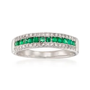 Ross-Simons Emerald and . Diamond Ring in 14kt White Gold