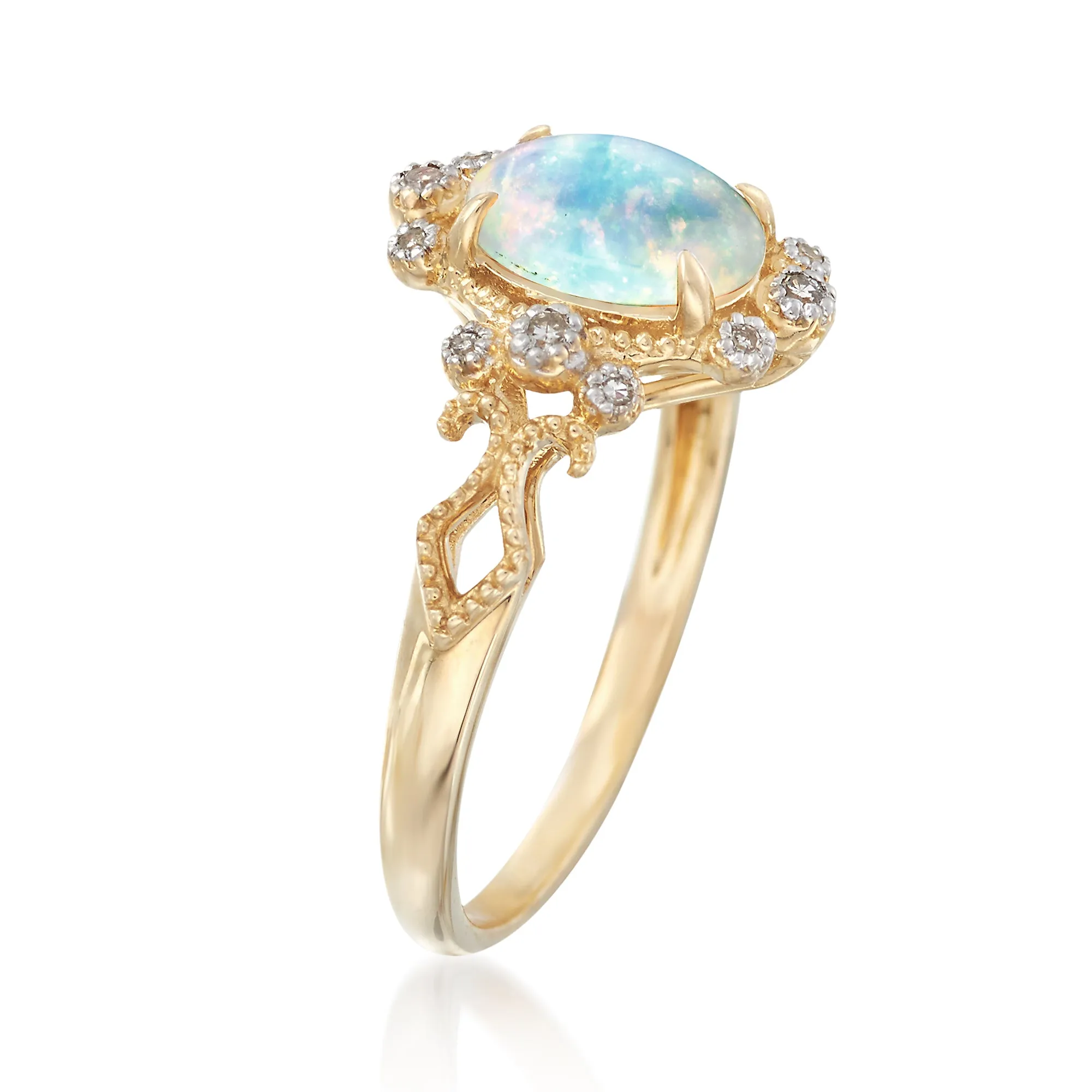 Ross-Simons Ethiopian Opal and Diamond-Accented Ring in 14kt Yellow Gold