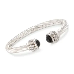 Ross-Simons Italian Black Onyx and CZ Twisted Cuff Bracelet in Sterling Silver