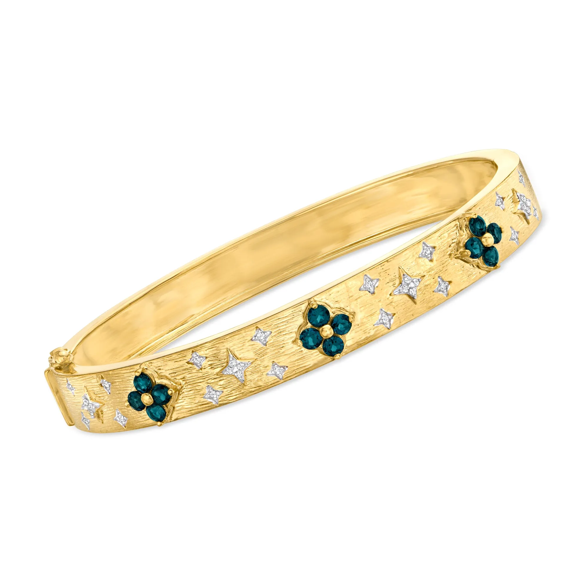 Ross-Simons London Blue Topaz Floral Bangle Bracelet With . Diamonds in 18kt Gold Over Sterling