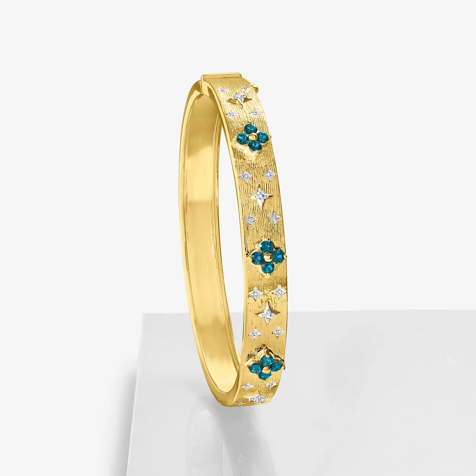 Ross-Simons London Blue Topaz Floral Bangle Bracelet With . Diamonds in 18kt Gold Over Sterling