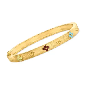 Ross-Simons Multi-Gemstone Floral Bangle Bracelet in 18kt Gold Over Sterling