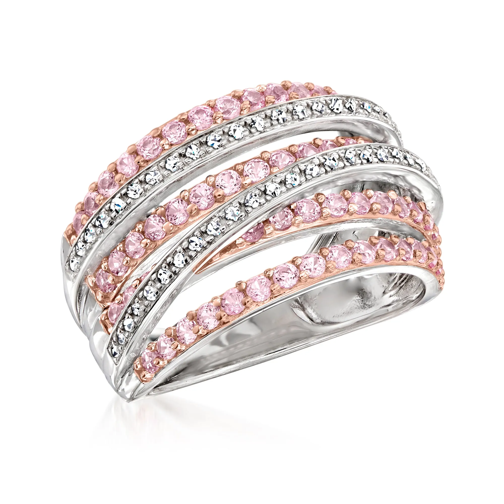 Ross-Simons Pink Sapphire and . Diamond Highway Ring in Sterling Silver