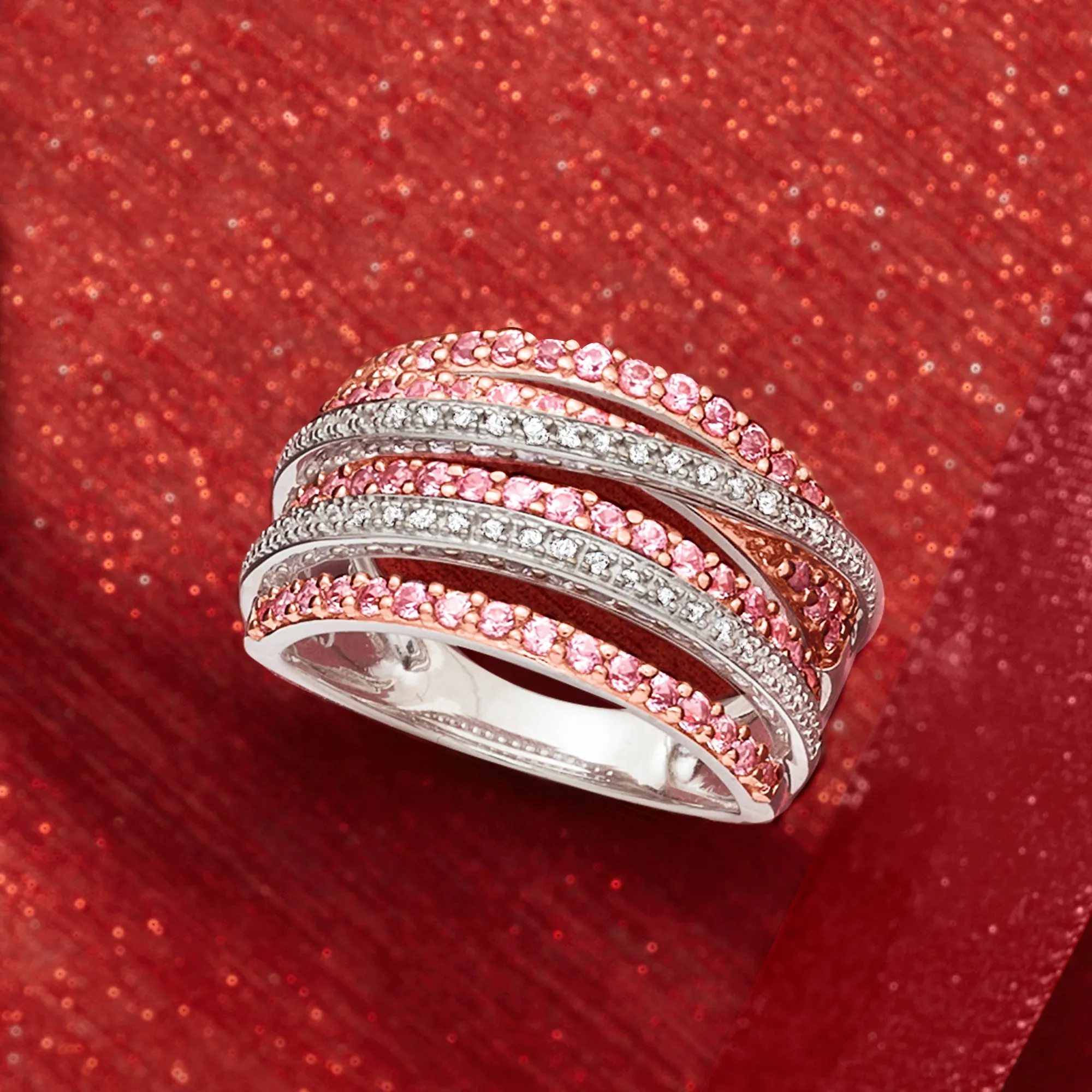 Ross-Simons Pink Sapphire and . Diamond Highway Ring in Sterling Silver