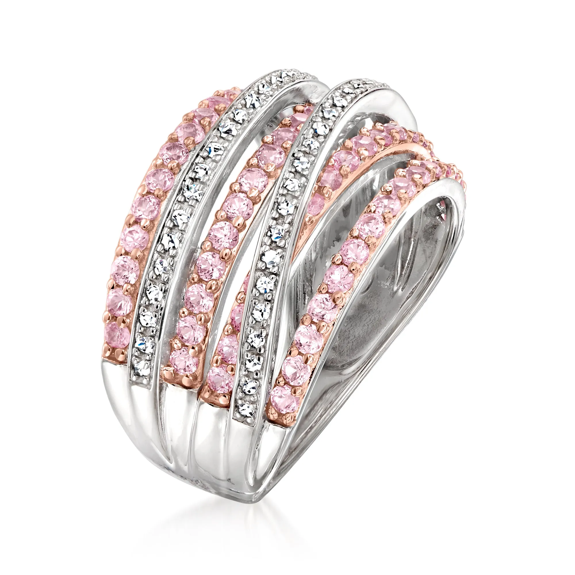 Ross-Simons Pink Sapphire and . Diamond Highway Ring in Sterling Silver