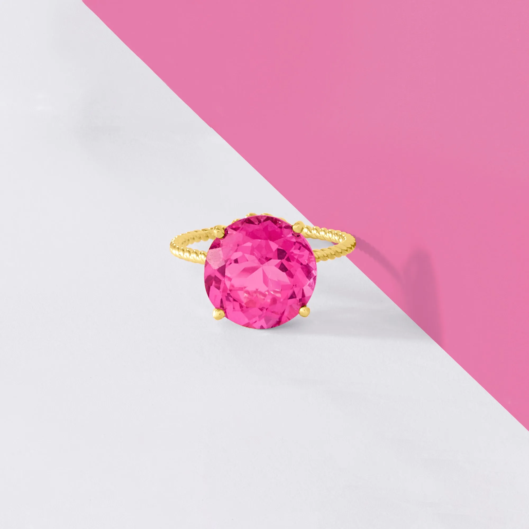 Ross-Simons Pink Topaz Twist Rope Ring in 14kt Yellow Gold