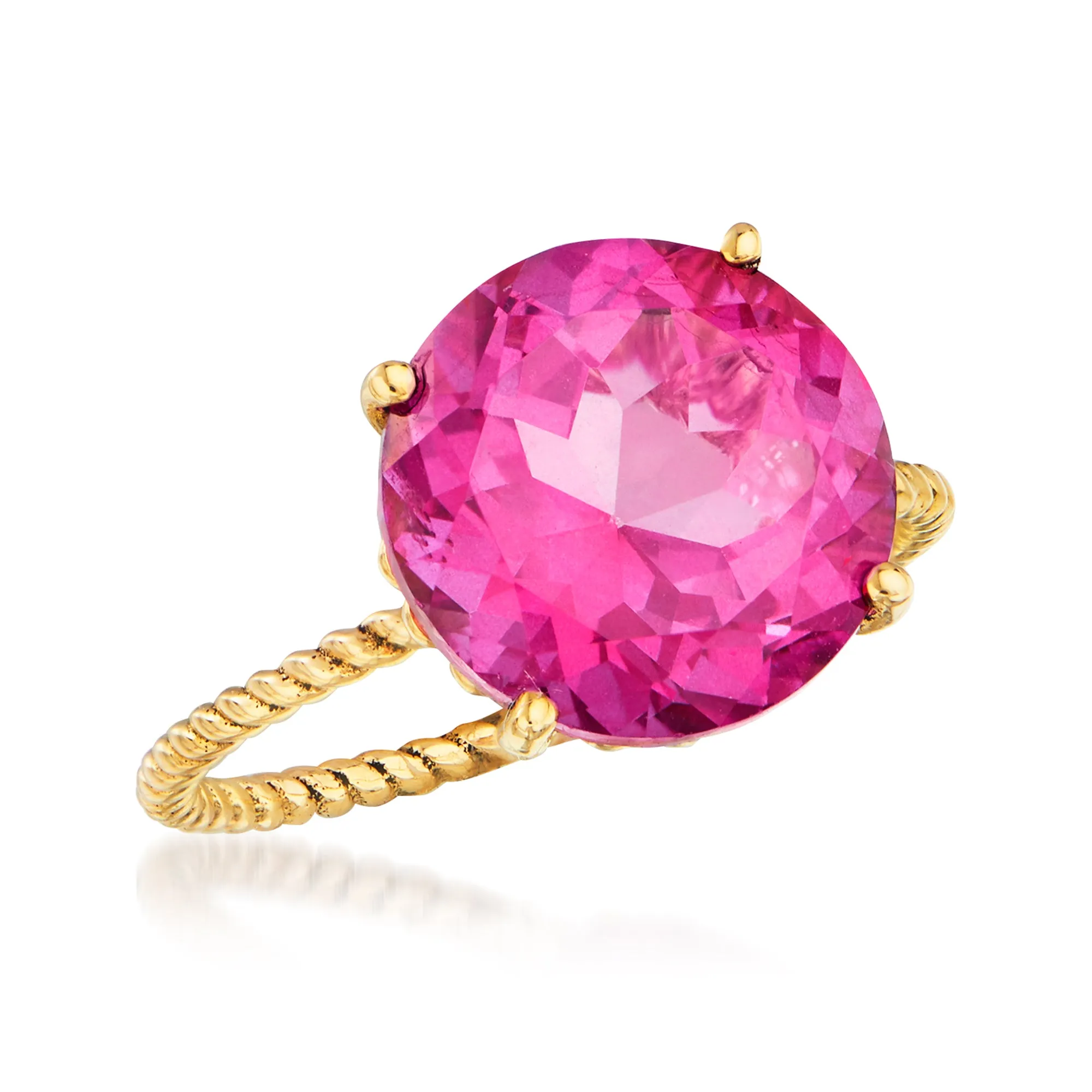 Ross-Simons Pink Topaz Twist Rope Ring in 14kt Yellow Gold