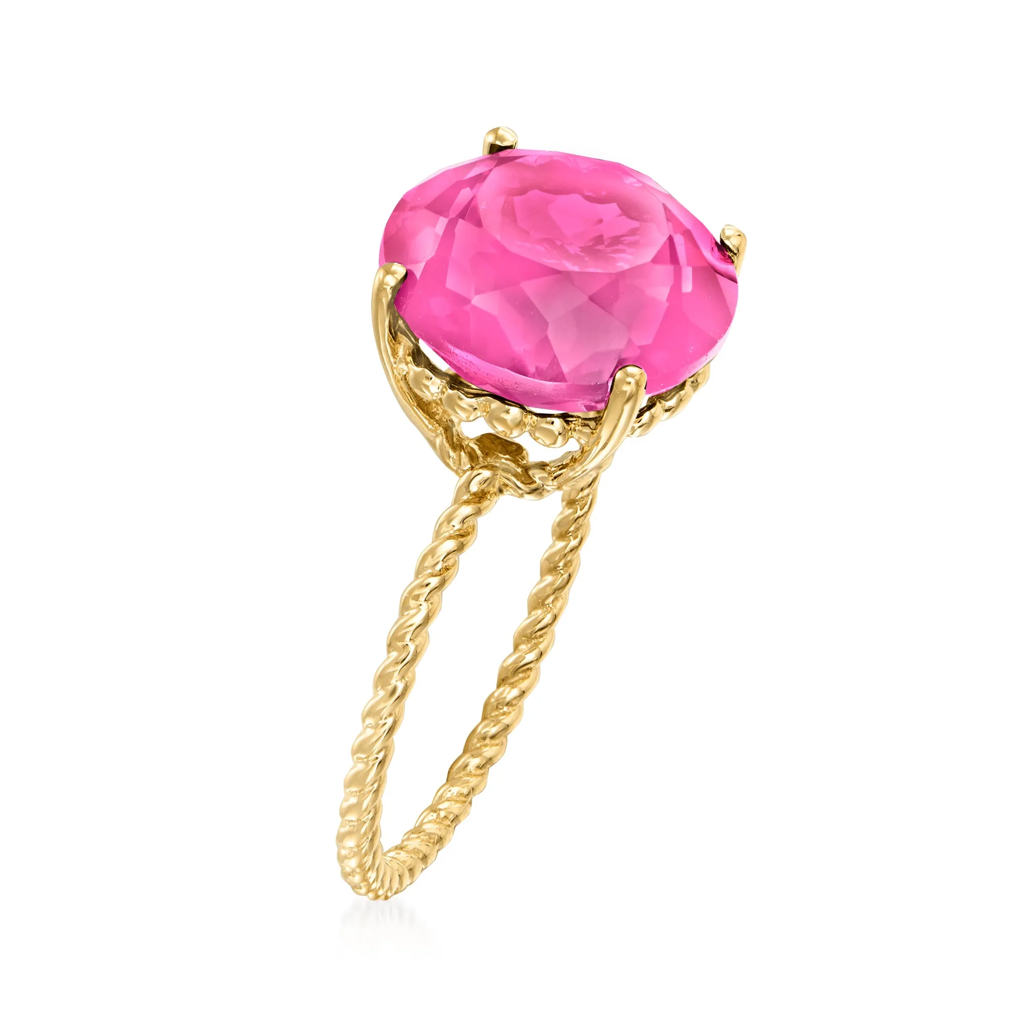 Ross-Simons Pink Topaz Twist Rope Ring in 14kt Yellow Gold