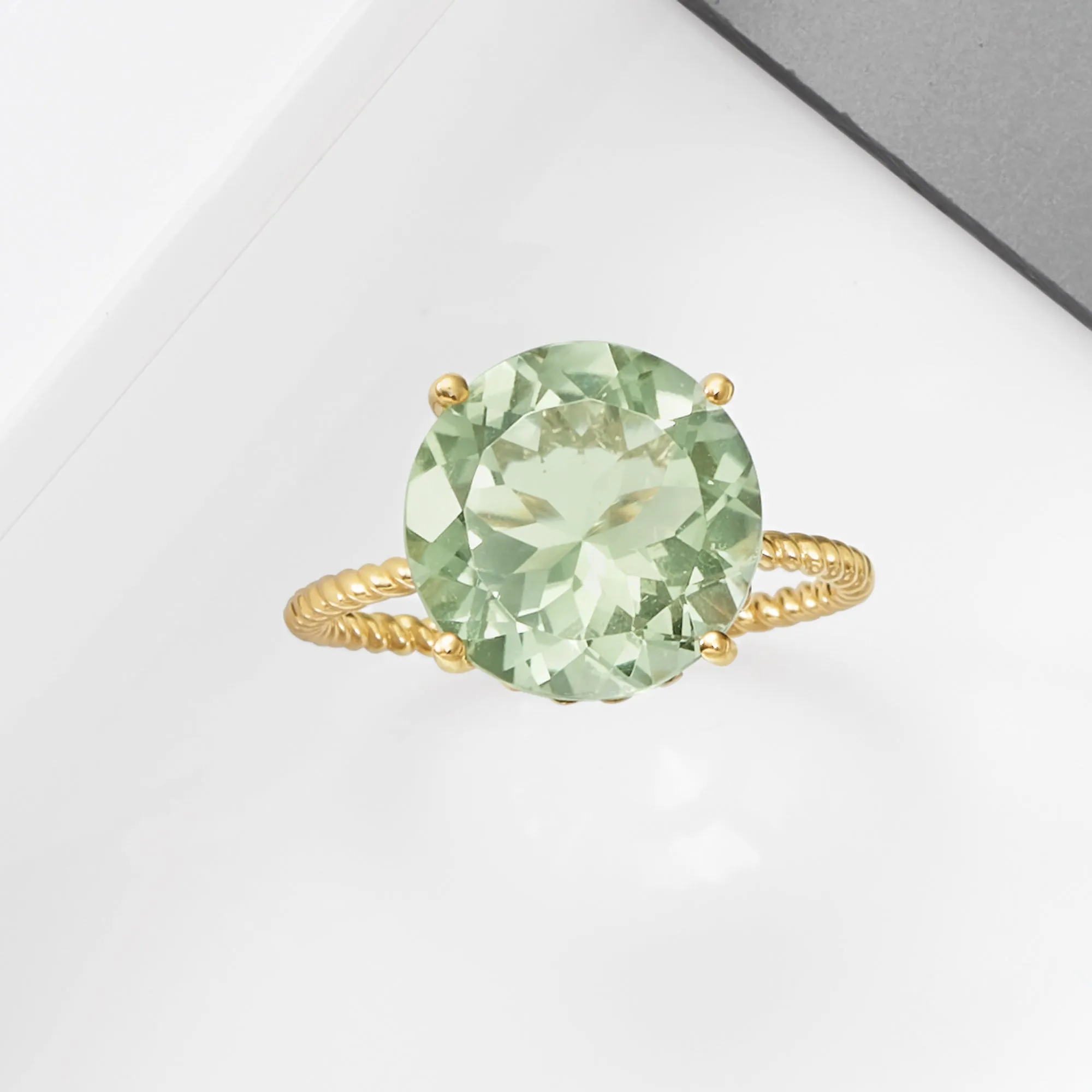 Ross-Simons Prasiolite Twist Rope Ring in 14kt Yellow Gold