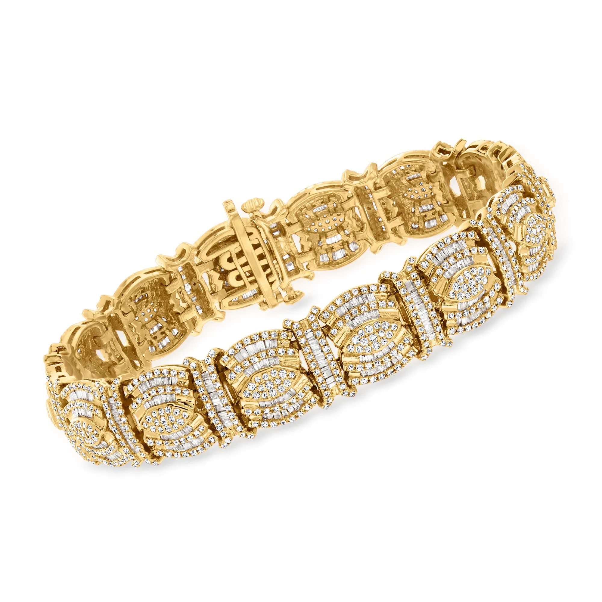 Ross-Simons Round and Baguette Diamond Bracelet in 18kt Gold Over Sterling