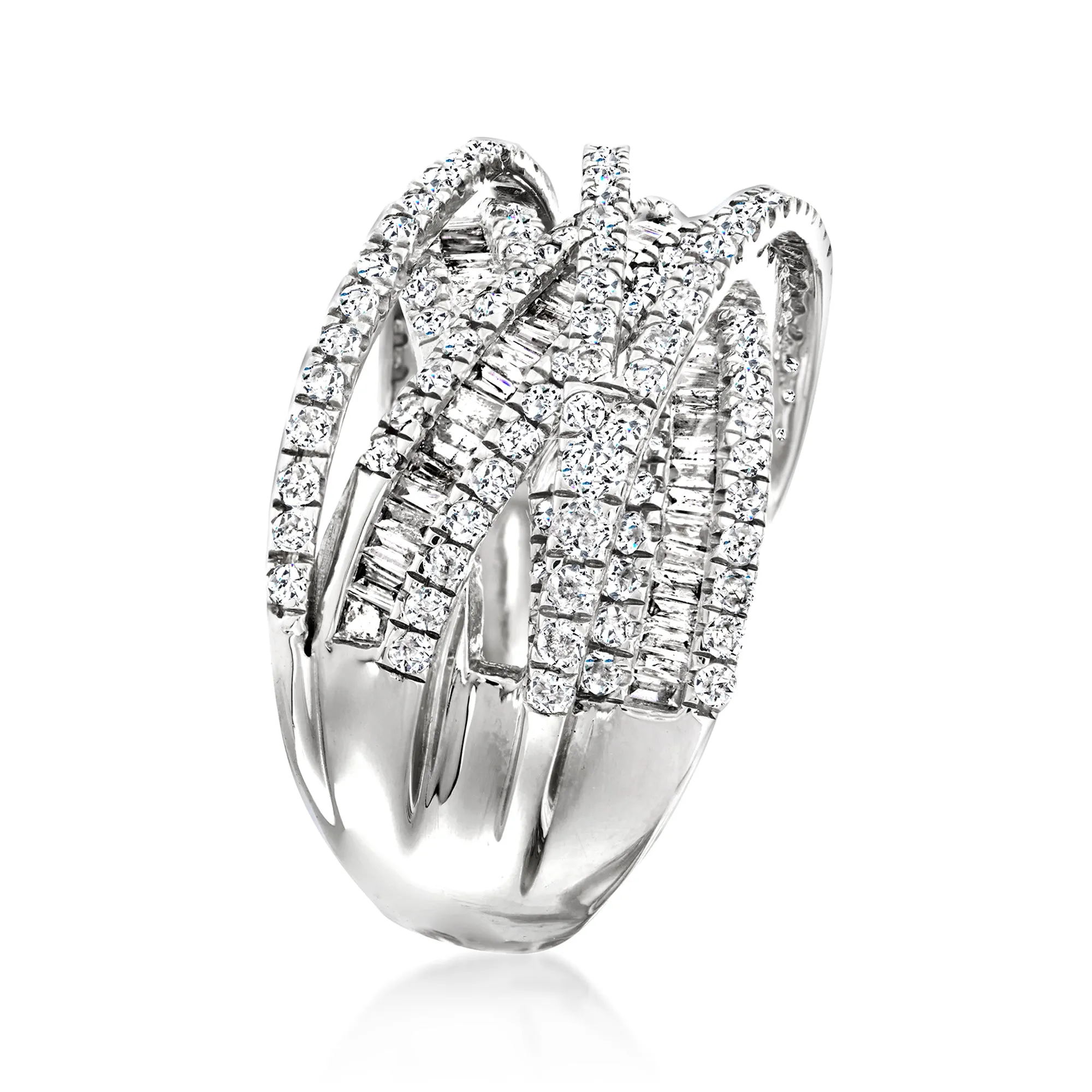 Ross-Simons Round and Baguette Diamond Highway Ring in 14kt White Gold