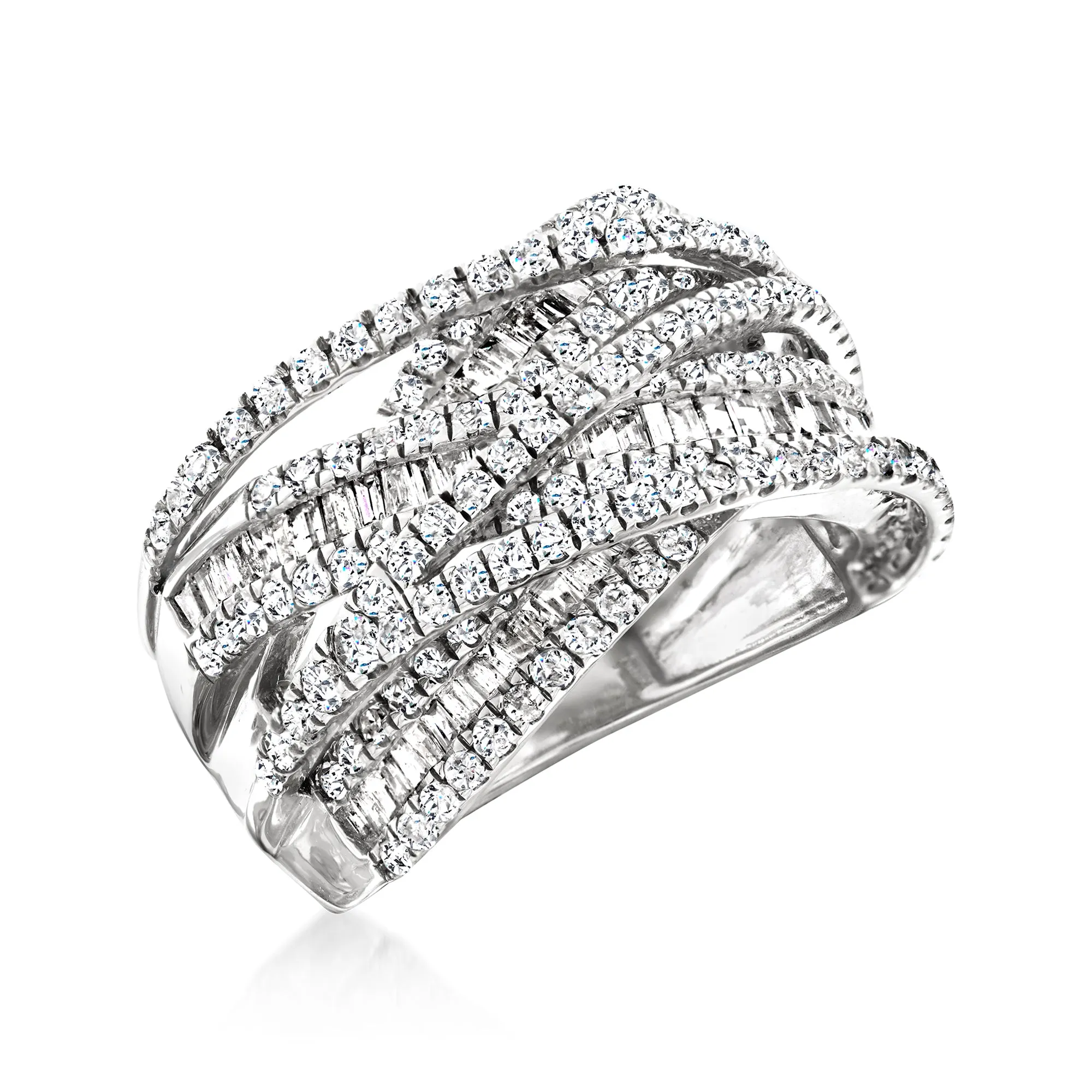 Ross-Simons Round and Baguette Diamond Highway Ring in 14kt White Gold