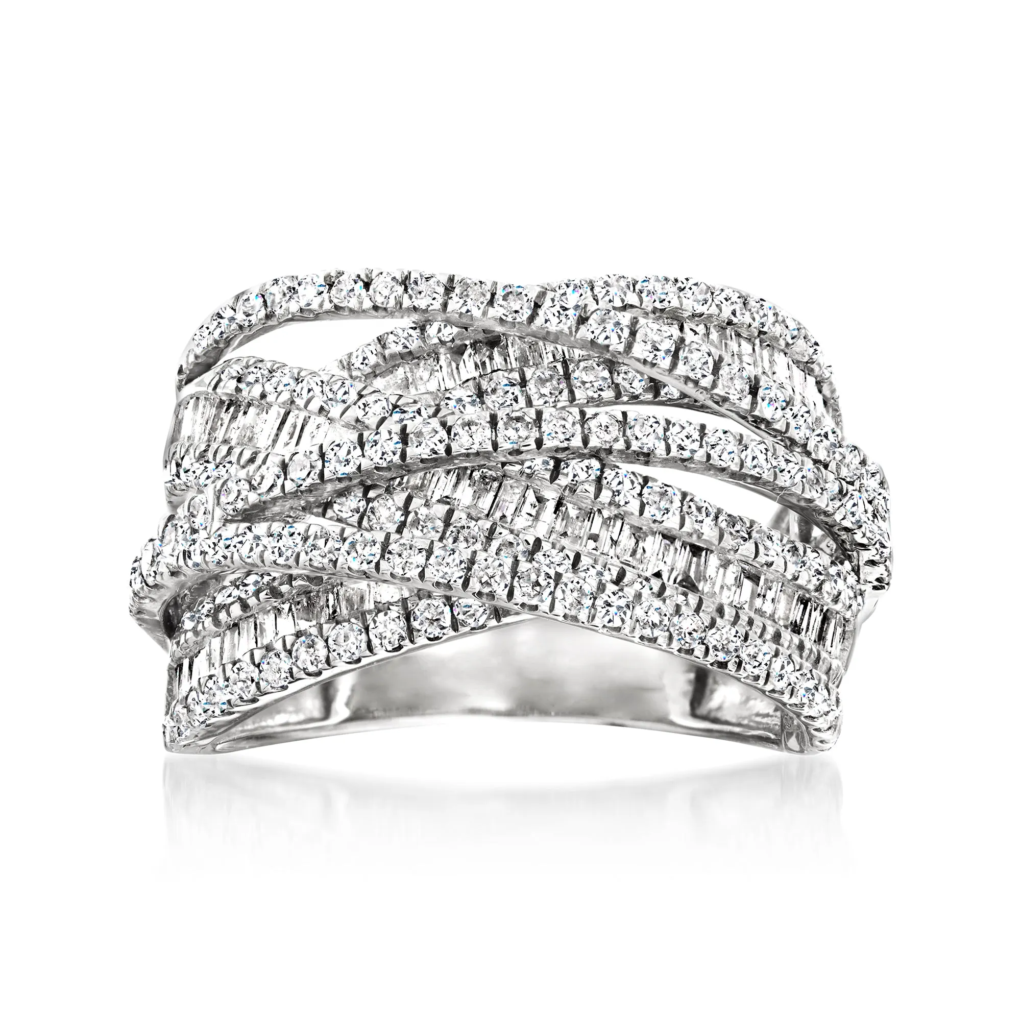 Ross-Simons Round and Baguette Diamond Highway Ring in 14kt White Gold