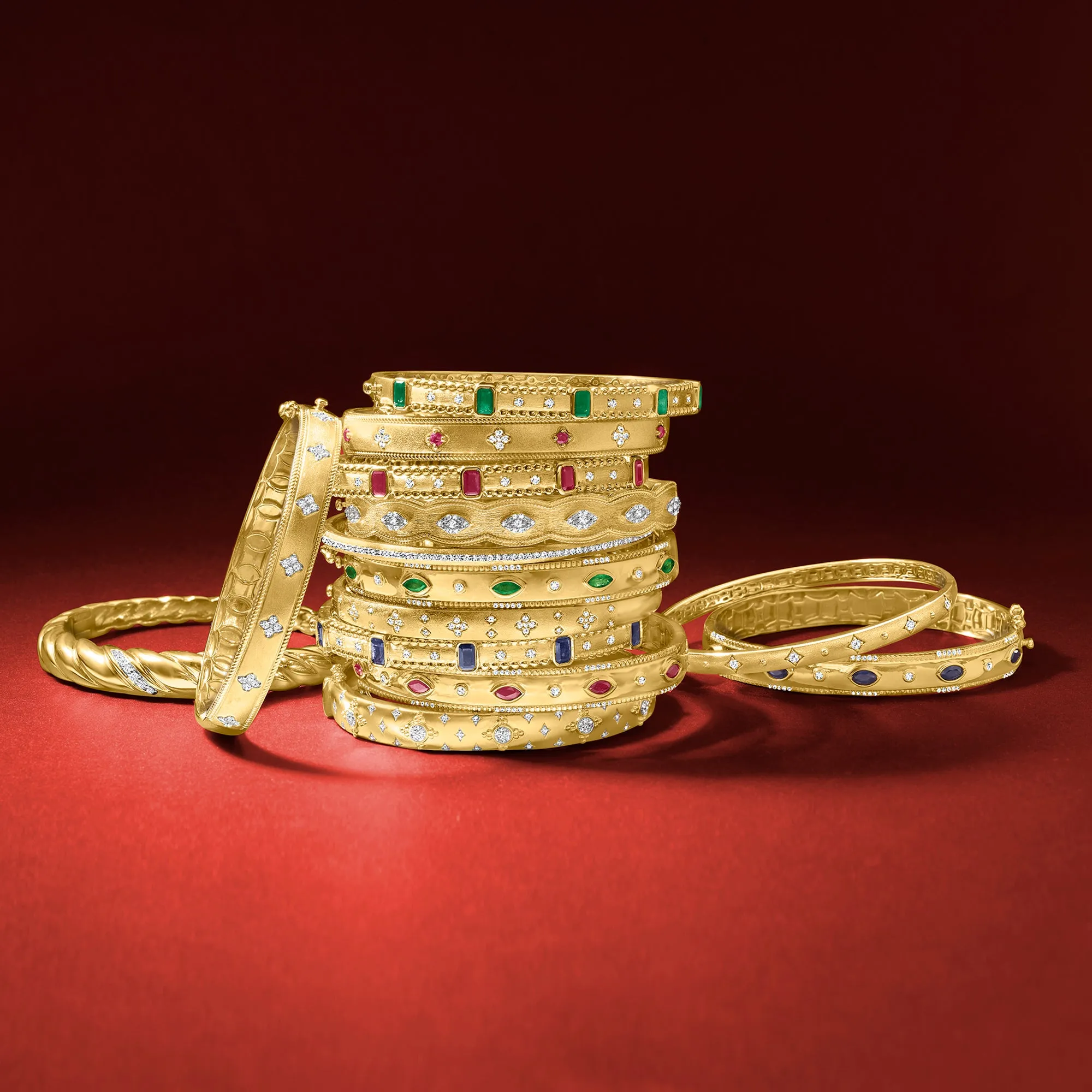 Ross-Simons Ruby and . Diamond Bangle Bracelet in 18kt Gold Over Sterling