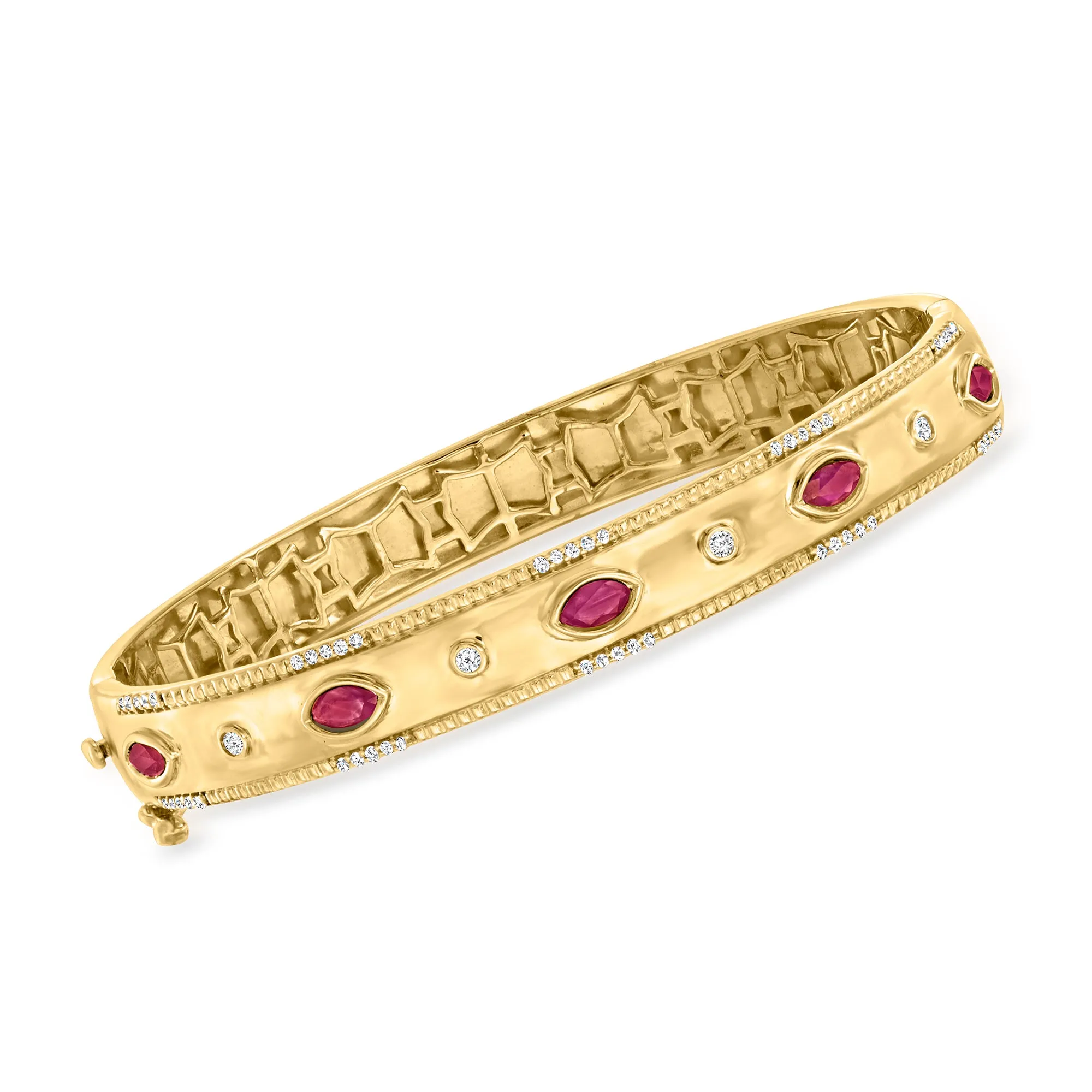 Ross-Simons Ruby and . Diamond Bangle Bracelet in 18kt Gold Over Sterling