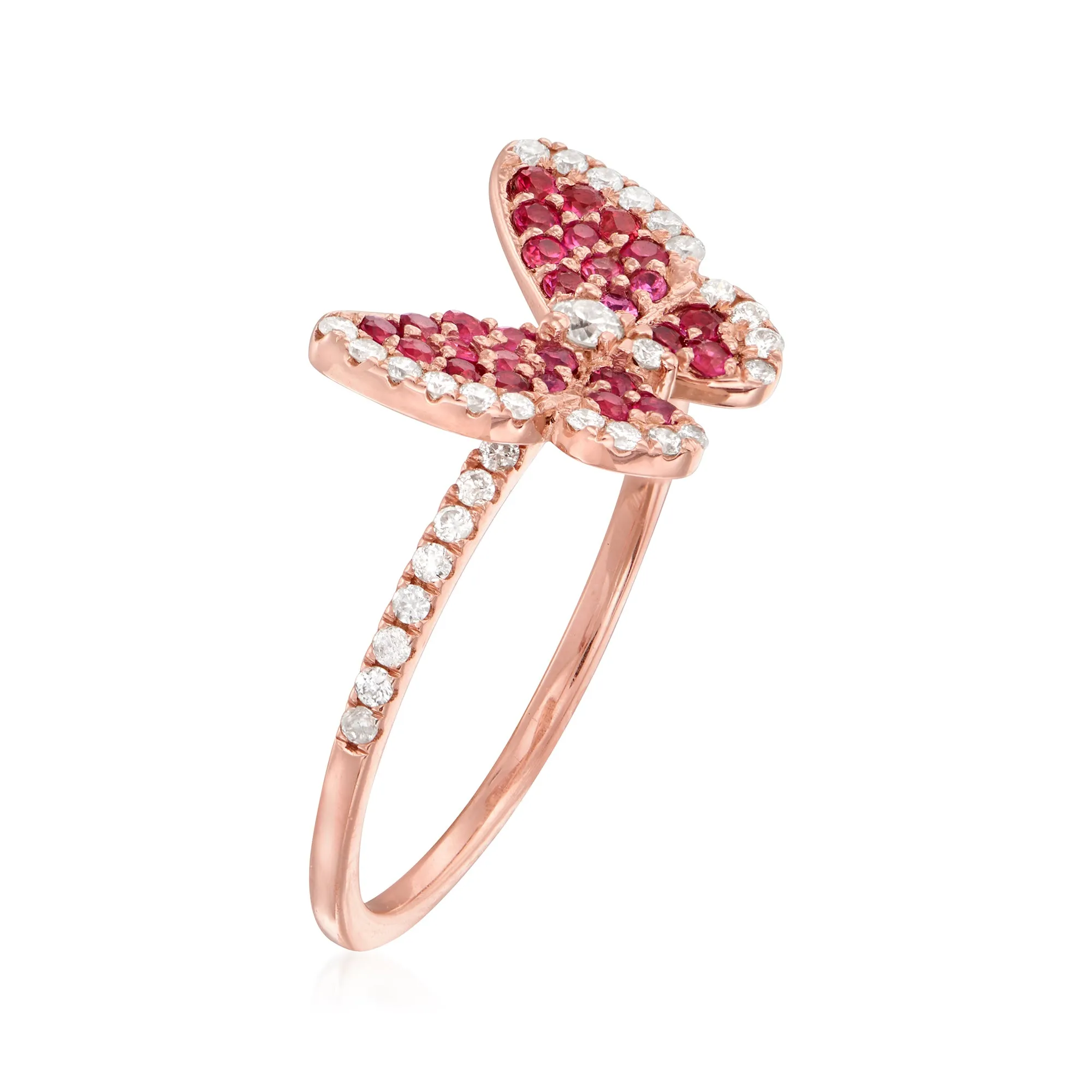 Ross-Simons Ruby and . Diamond Butterfly Ring in 14kt Rose Gold