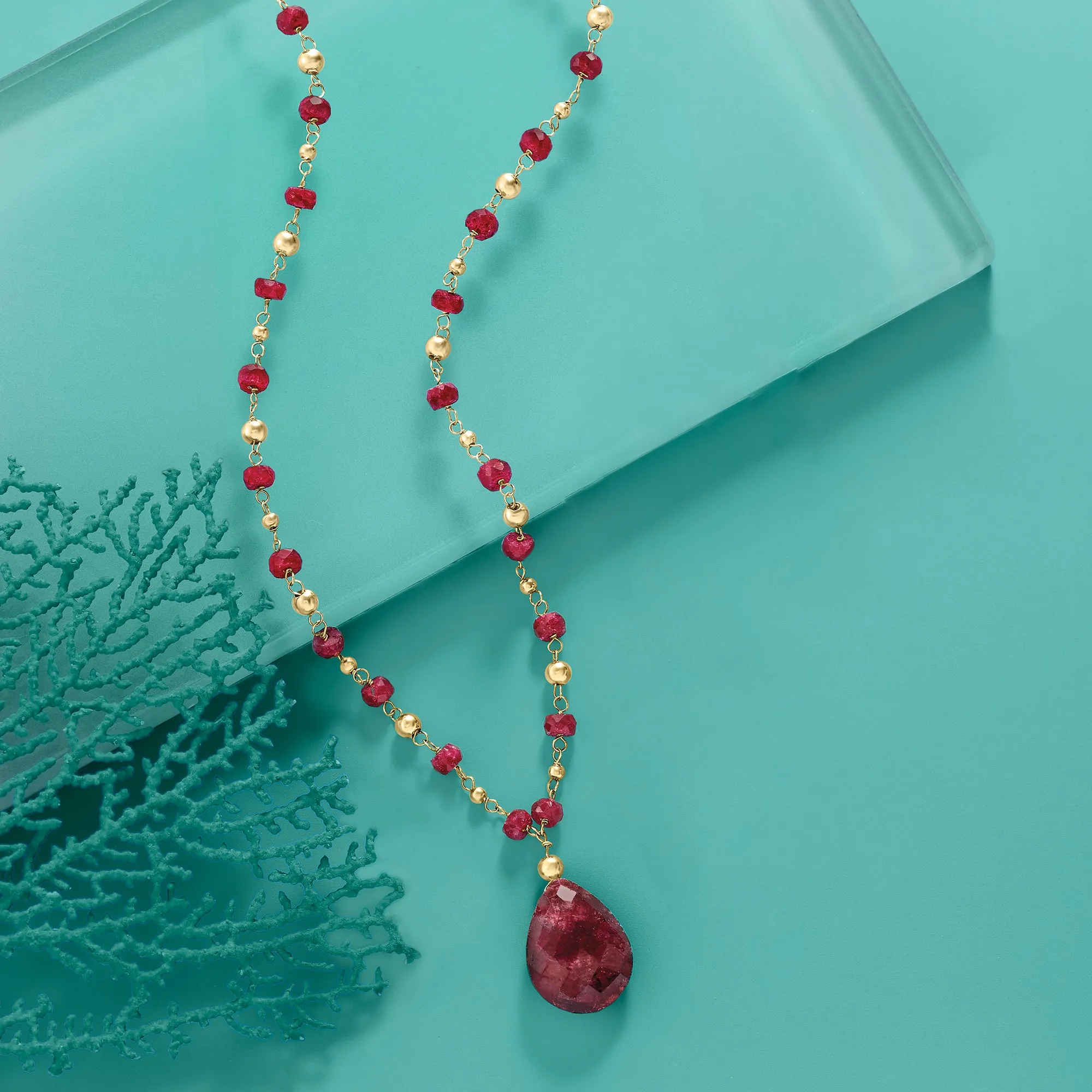 Ross-Simons Ruby Station Necklace in 14kt Yellow Gold