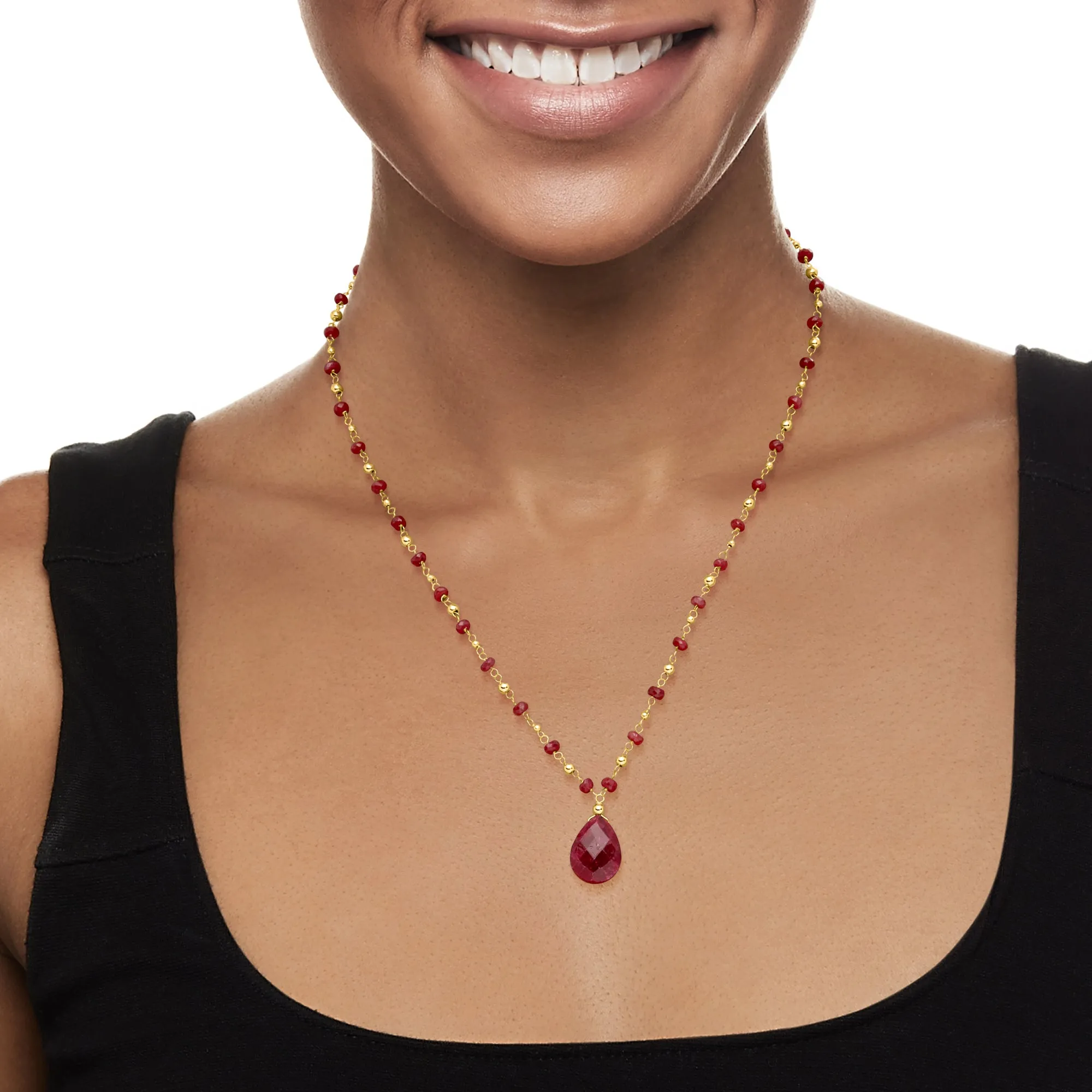 Ross-Simons Ruby Station Necklace in 14kt Yellow Gold