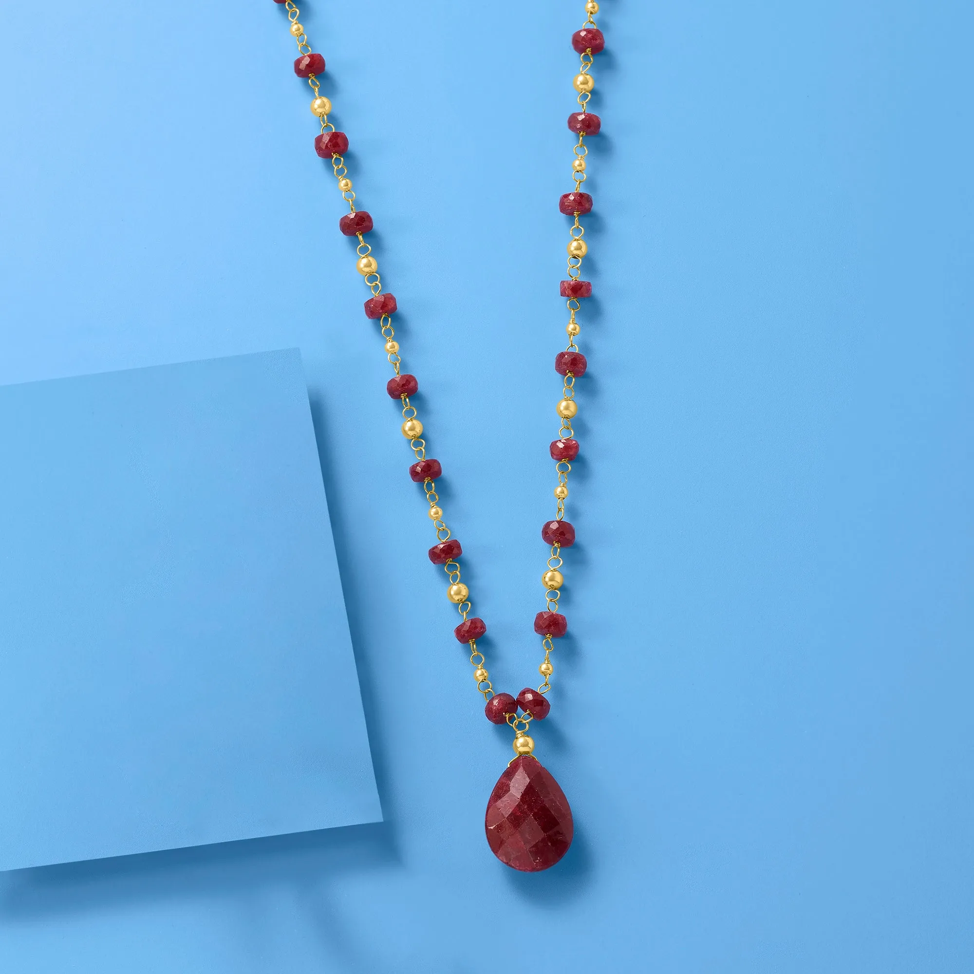 Ross-Simons Ruby Station Necklace in 14kt Yellow Gold