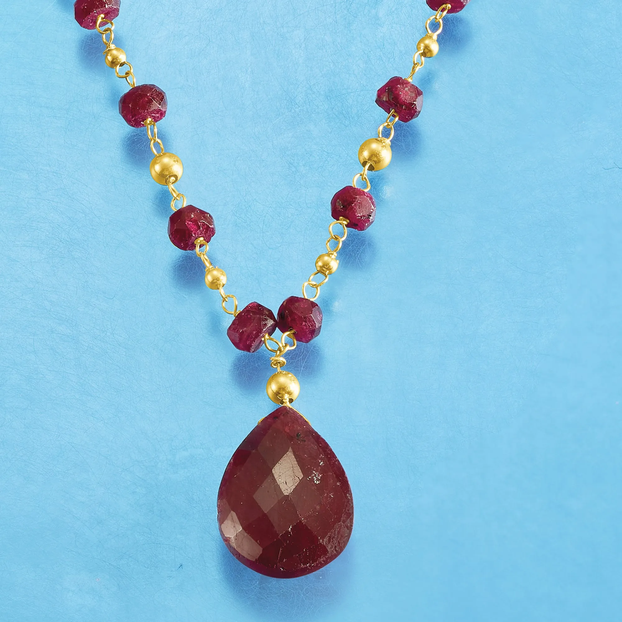 Ross-Simons Ruby Station Necklace in 14kt Yellow Gold