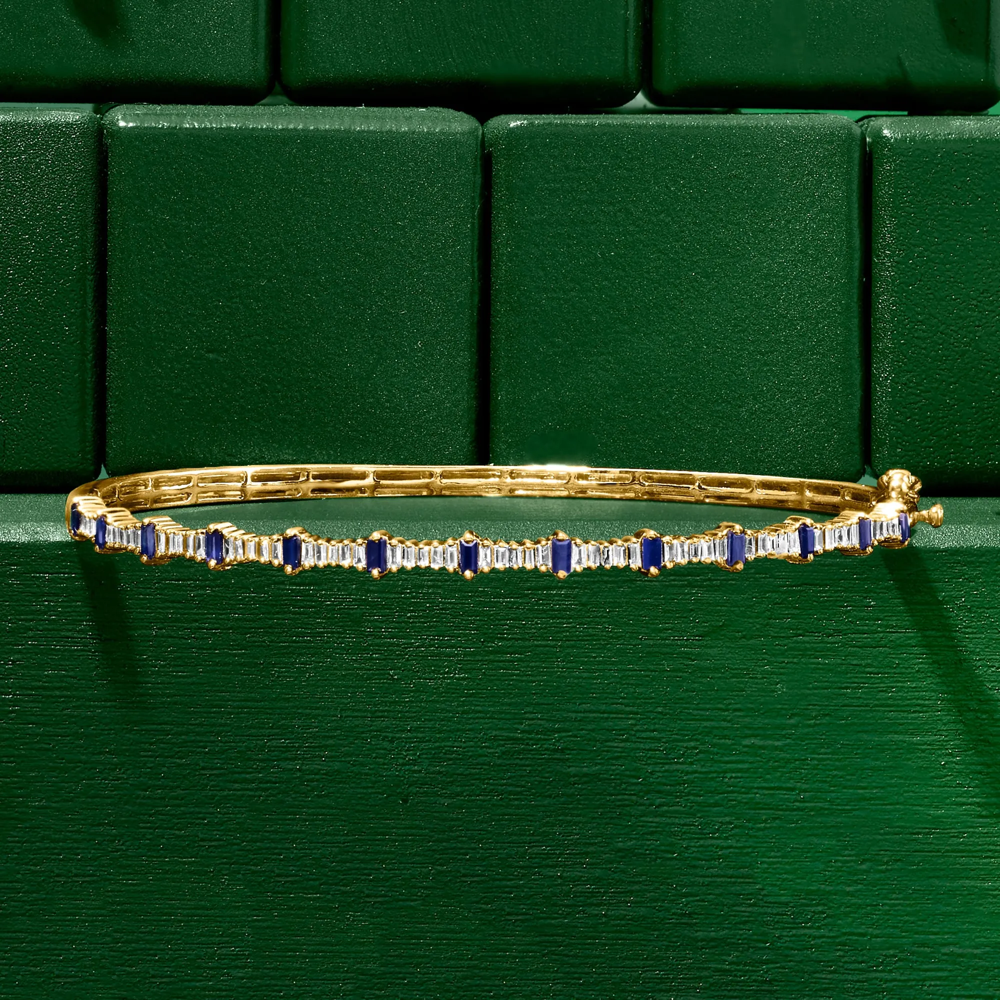 Ross-Simons Sapphire and . Diamond Bangle Bracelet in 14kt Yellow Gold