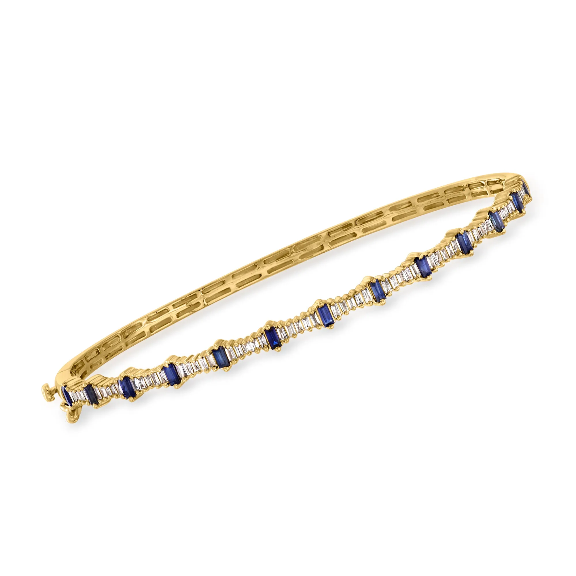 Ross-Simons Sapphire and . Diamond Bangle Bracelet in 14kt Yellow Gold