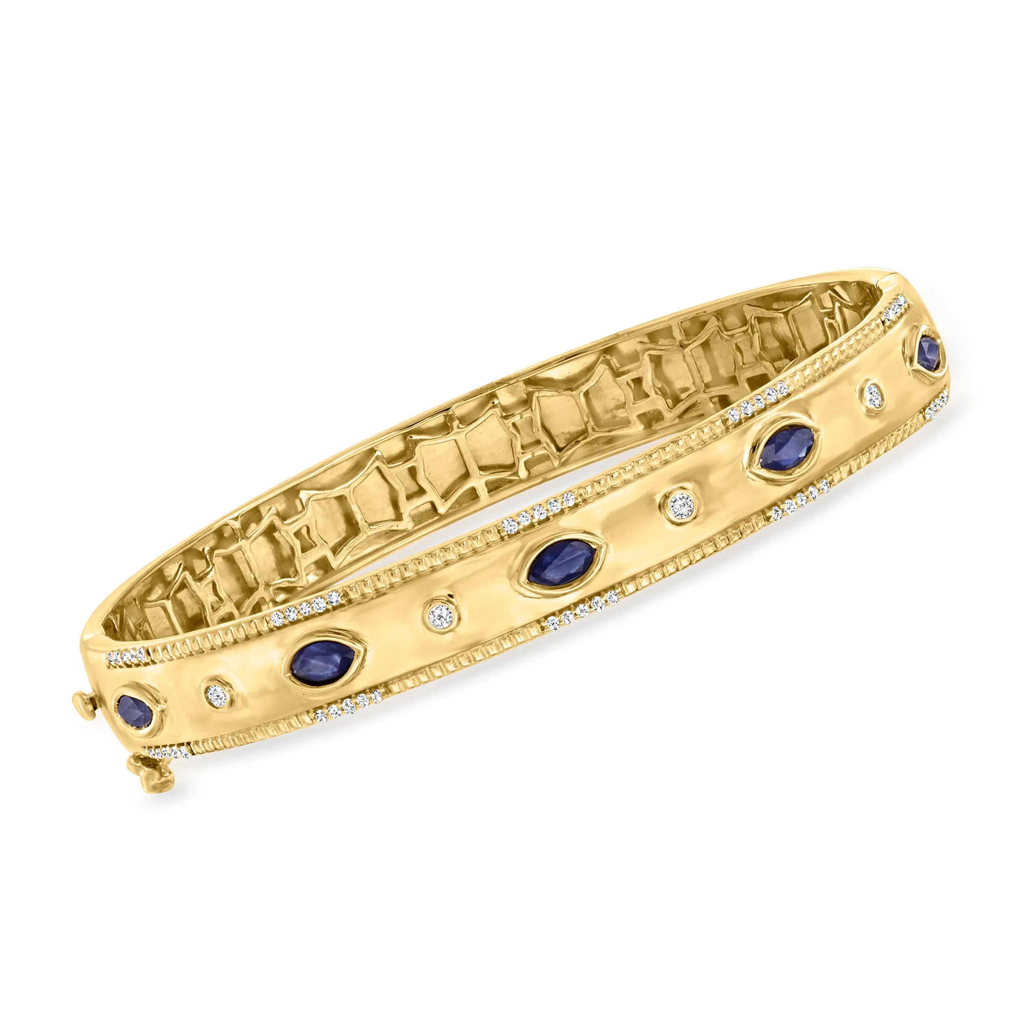 Ross-Simons Sapphire and . Diamond Bangle Bracelet in 18kt Gold Over Sterling