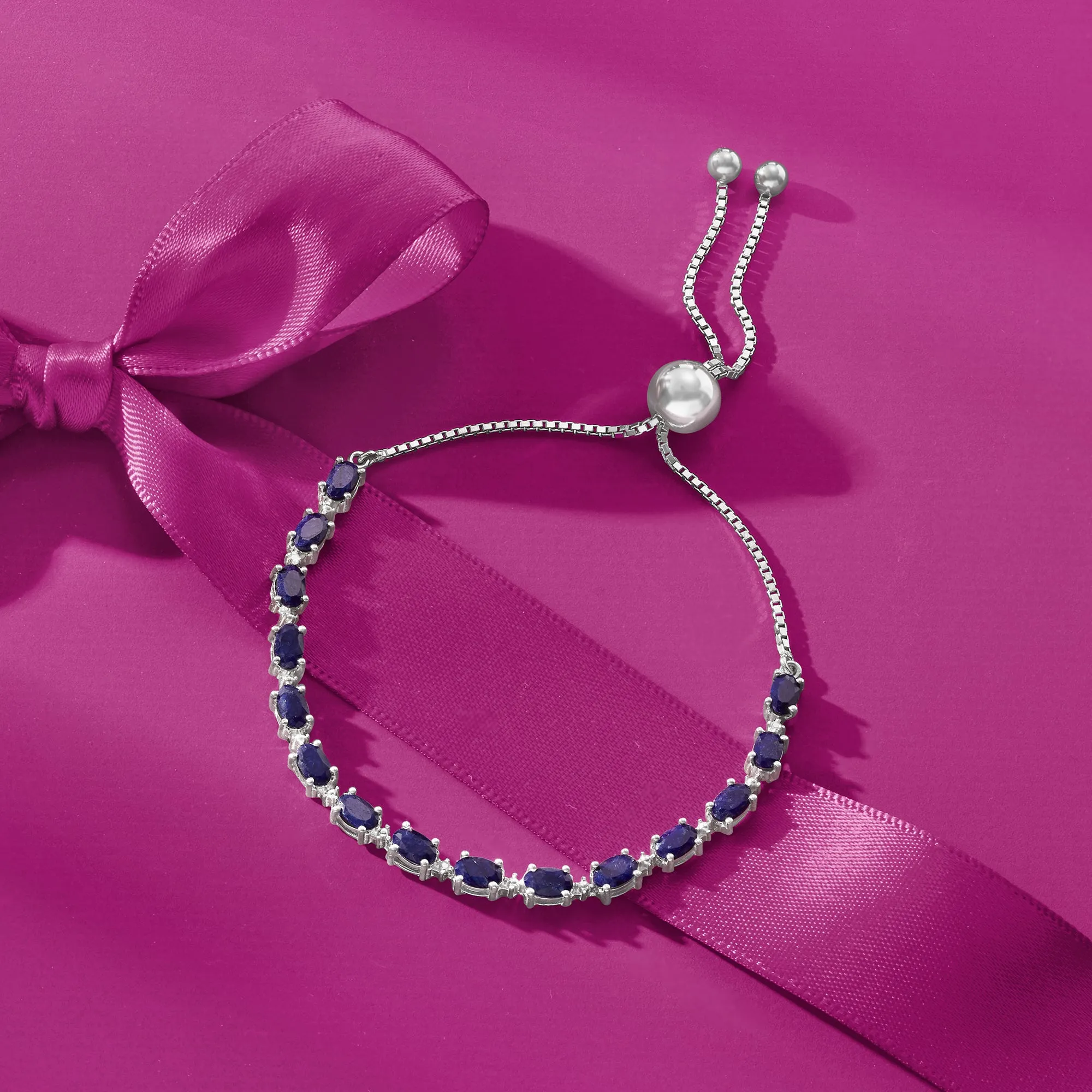 Ross-Simons Sapphire Bolo Bracelet With Diamond Accents in Sterling Silver