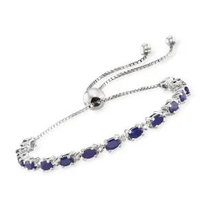 Ross-Simons Sapphire Bolo Bracelet With Diamond Accents in Sterling Silver
