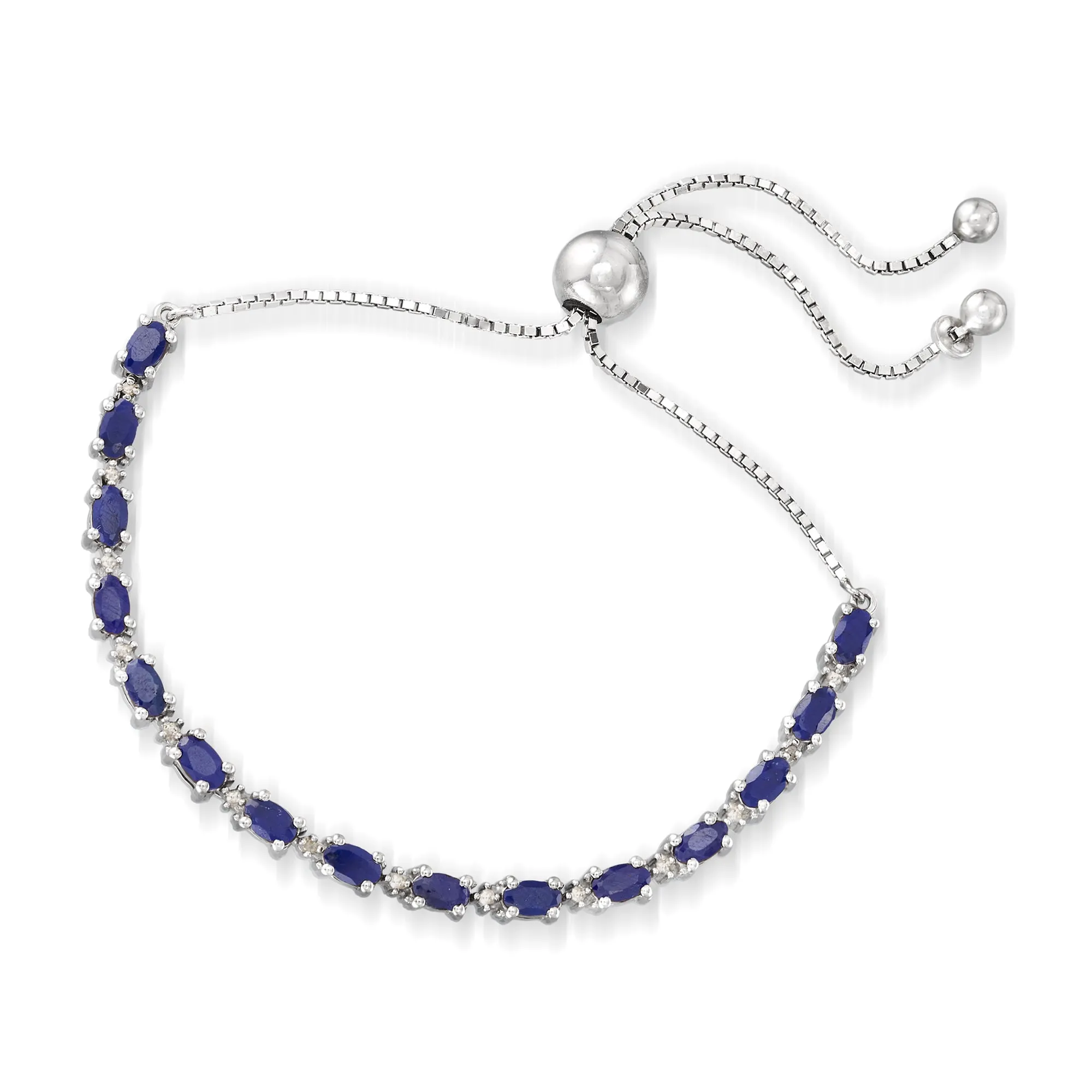 Ross-Simons Sapphire Bolo Bracelet With Diamond Accents in Sterling Silver