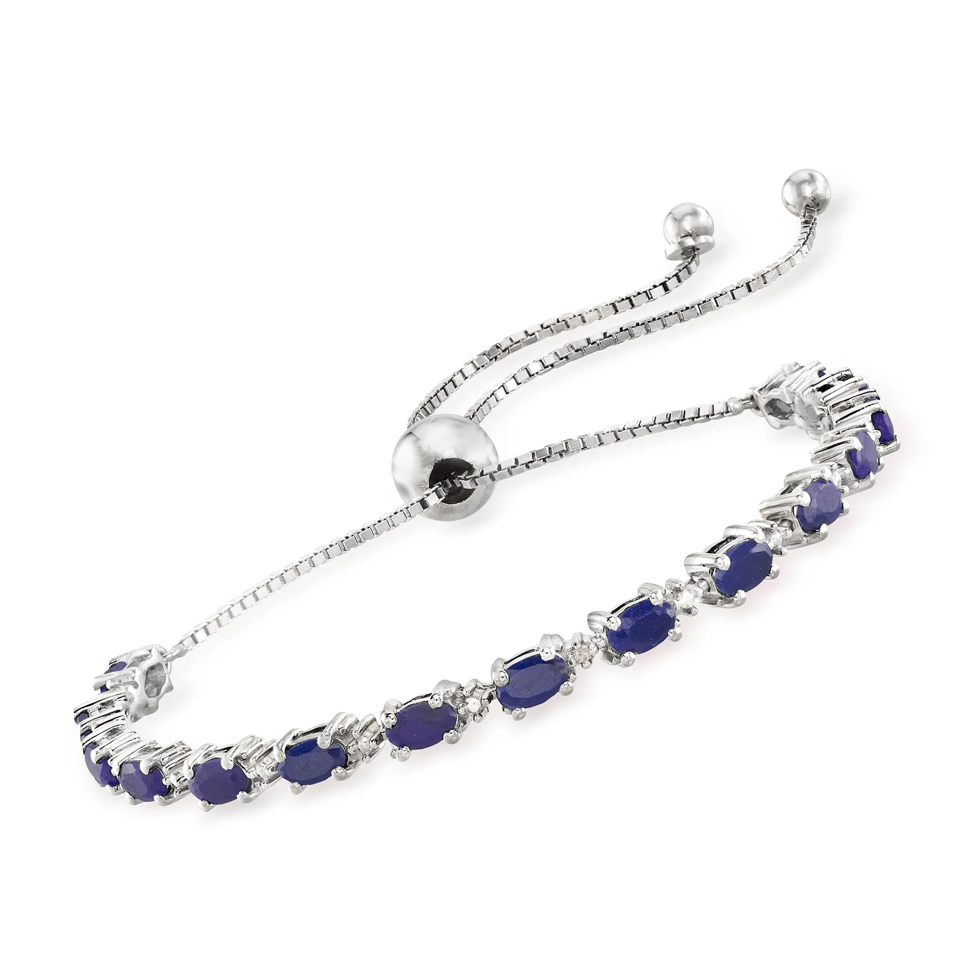 Ross-Simons Sapphire Bolo Bracelet With Diamond Accents in Sterling Silver
