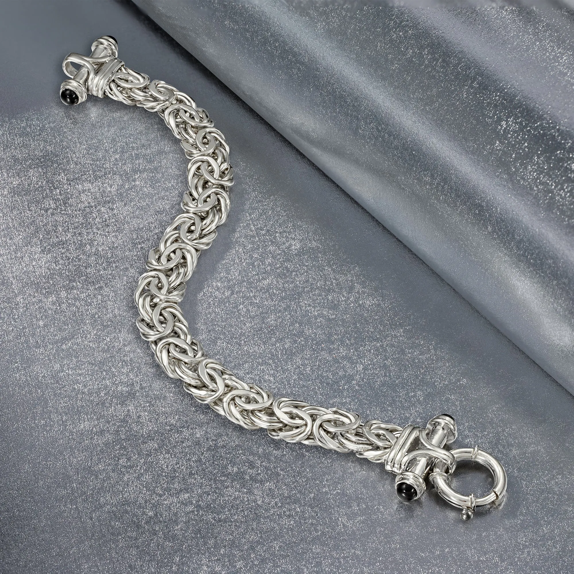 Ross-Simons Sterling Silver Byzantine Bracelet With Black Onyx