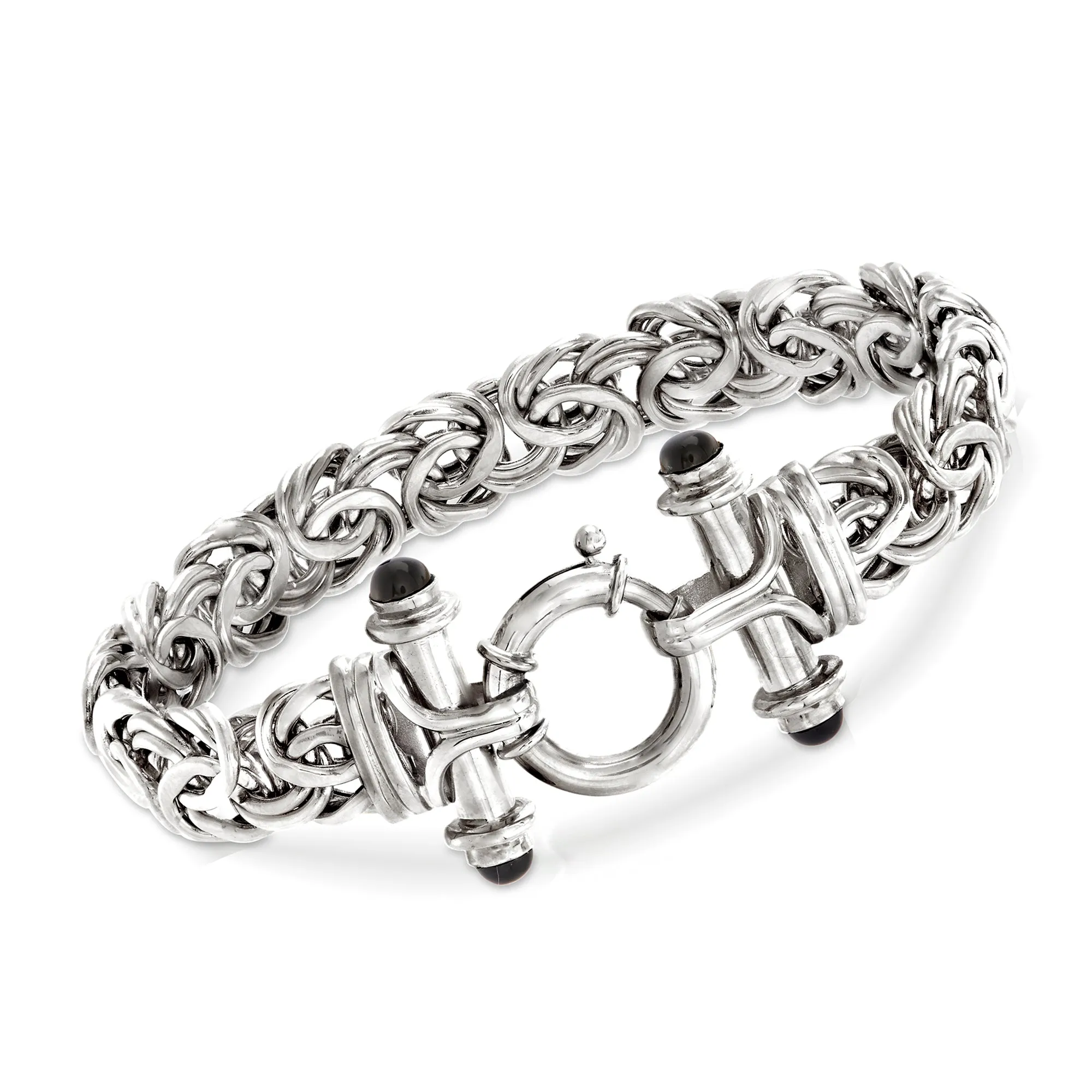 Ross-Simons Sterling Silver Byzantine Bracelet With Black Onyx
