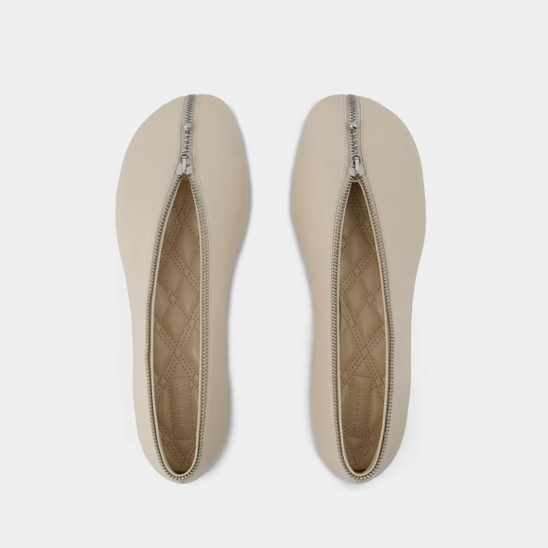Sadler Zip Ballerinas - Burberry - Leather - White