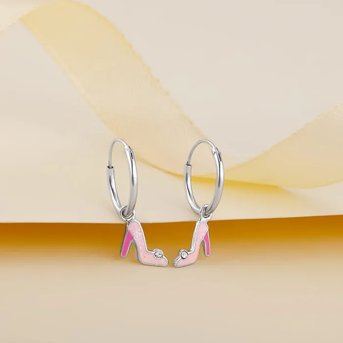 Silver Cinderella Shoes Kids Hoop Earrings (4-12 yrs) Giva