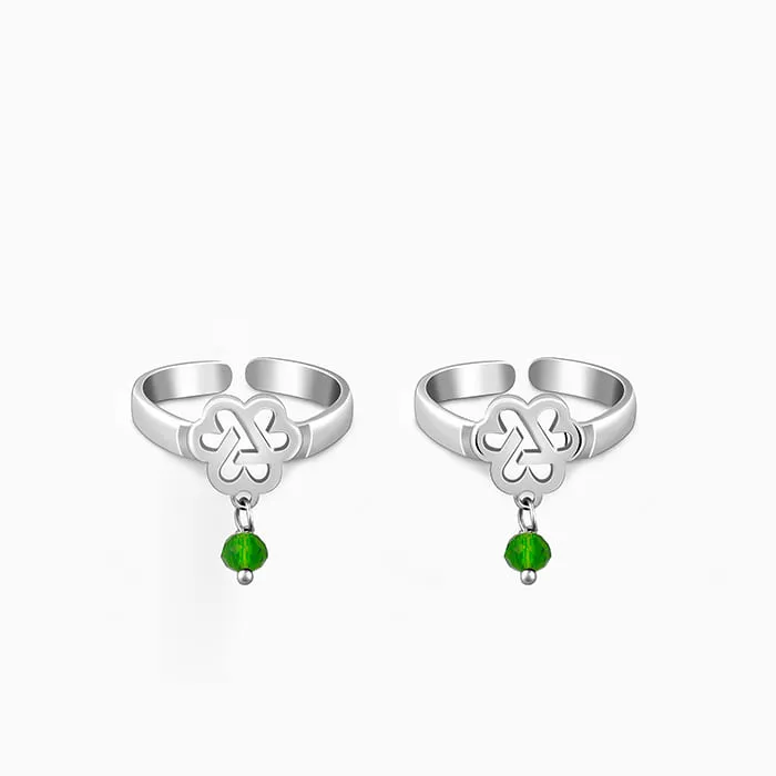 Silver Leafy Green Bead Toe Rings Giva