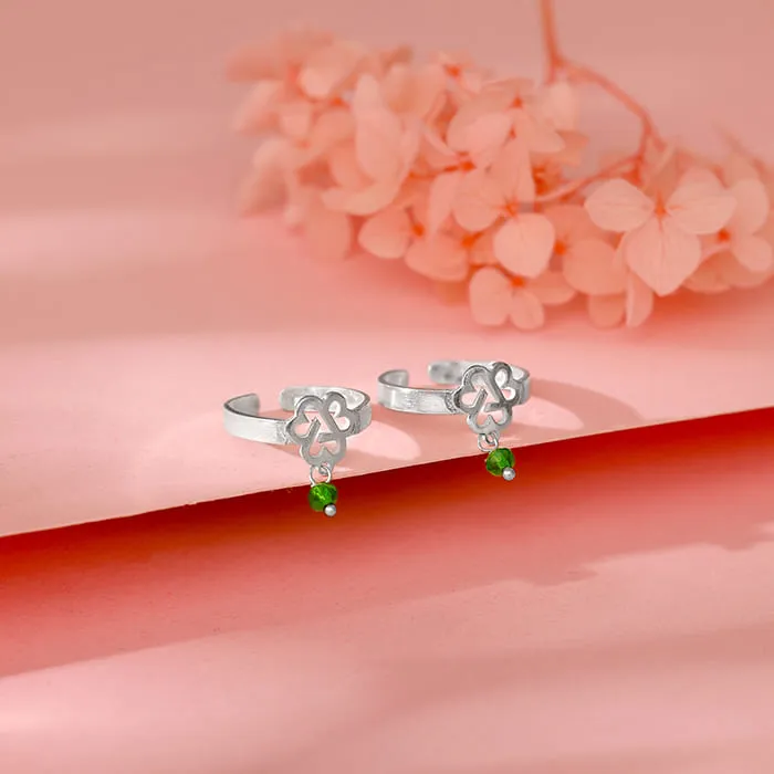 Silver Leafy Green Bead Toe Rings Giva