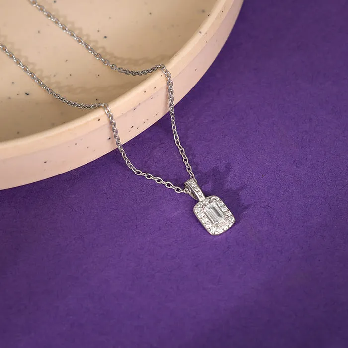 Silver Sparkling Zirconia Pendant With Link Chain Giva